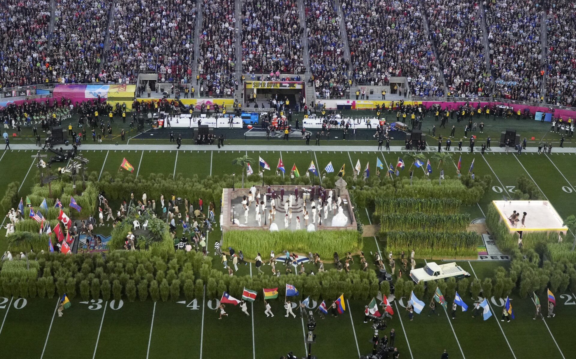 A general view at halftime in Super Bowl LX between the New England Patriots and the Seattle Seahawks at Levi's Stadium.