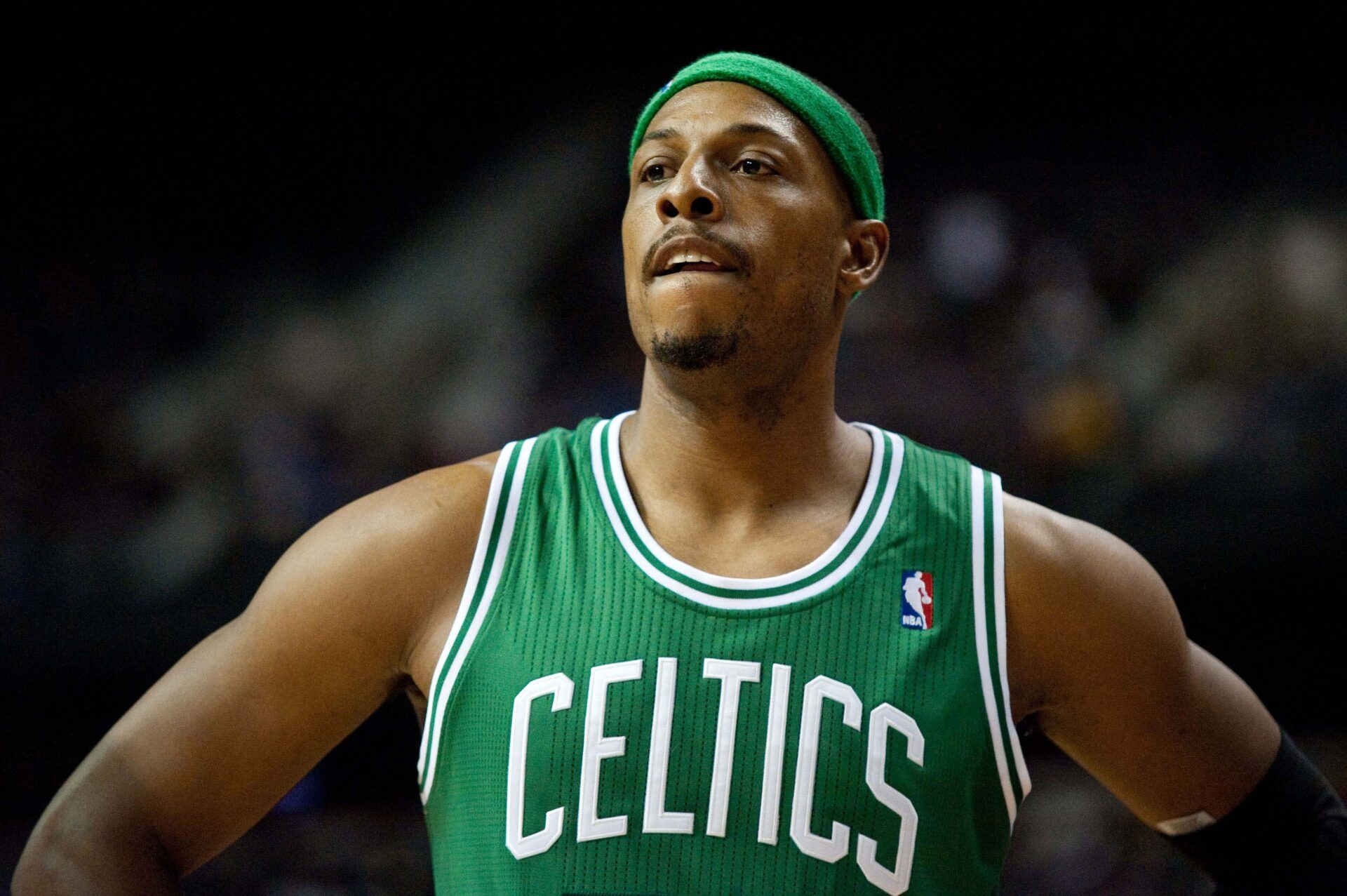 Boston Celtics small forward Paul Pierce (34) during the second quarter against the Detroit Pistons at The Palace.