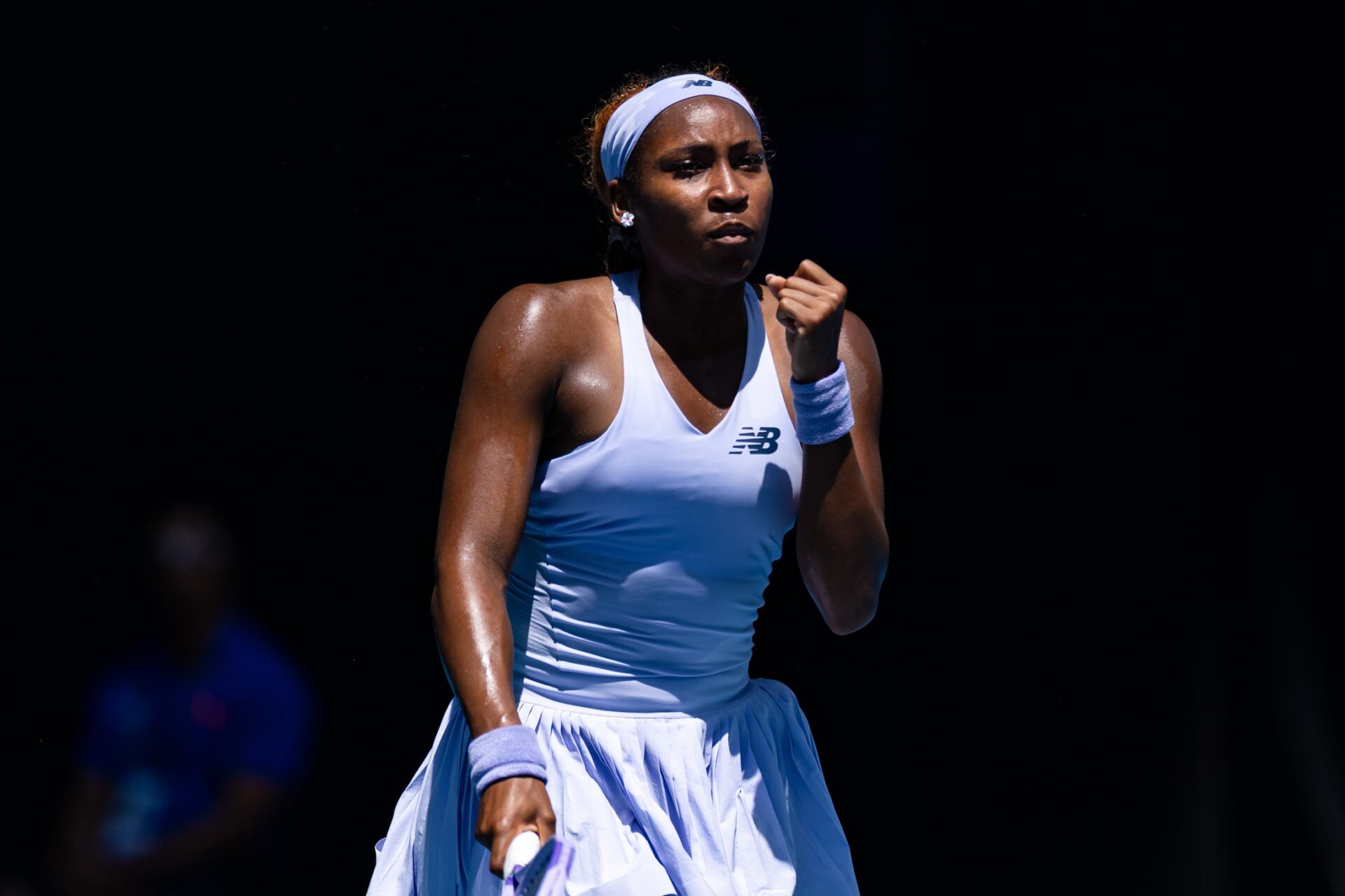 Coco Gauff of United States in action against Kamilla Rakhimova of Uzbekistan in the first round of the women’s singles at the Australian Open at Rod Laver Arena in Melbourne Park.
