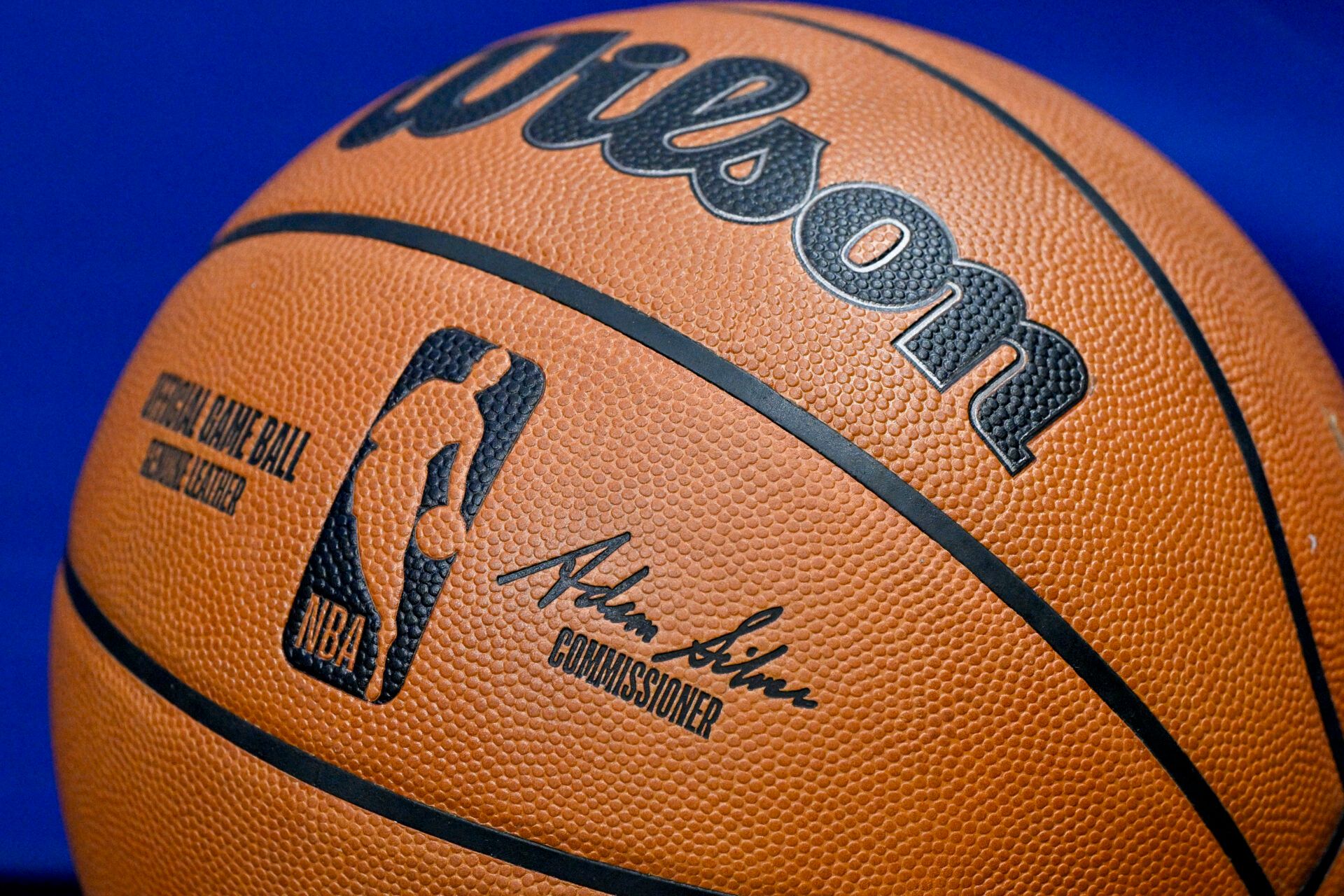 A view of an NBA Wilson basketball before the game between the Dallas Mavericks and the San Antonio Spurs at the American Airlines Center.
