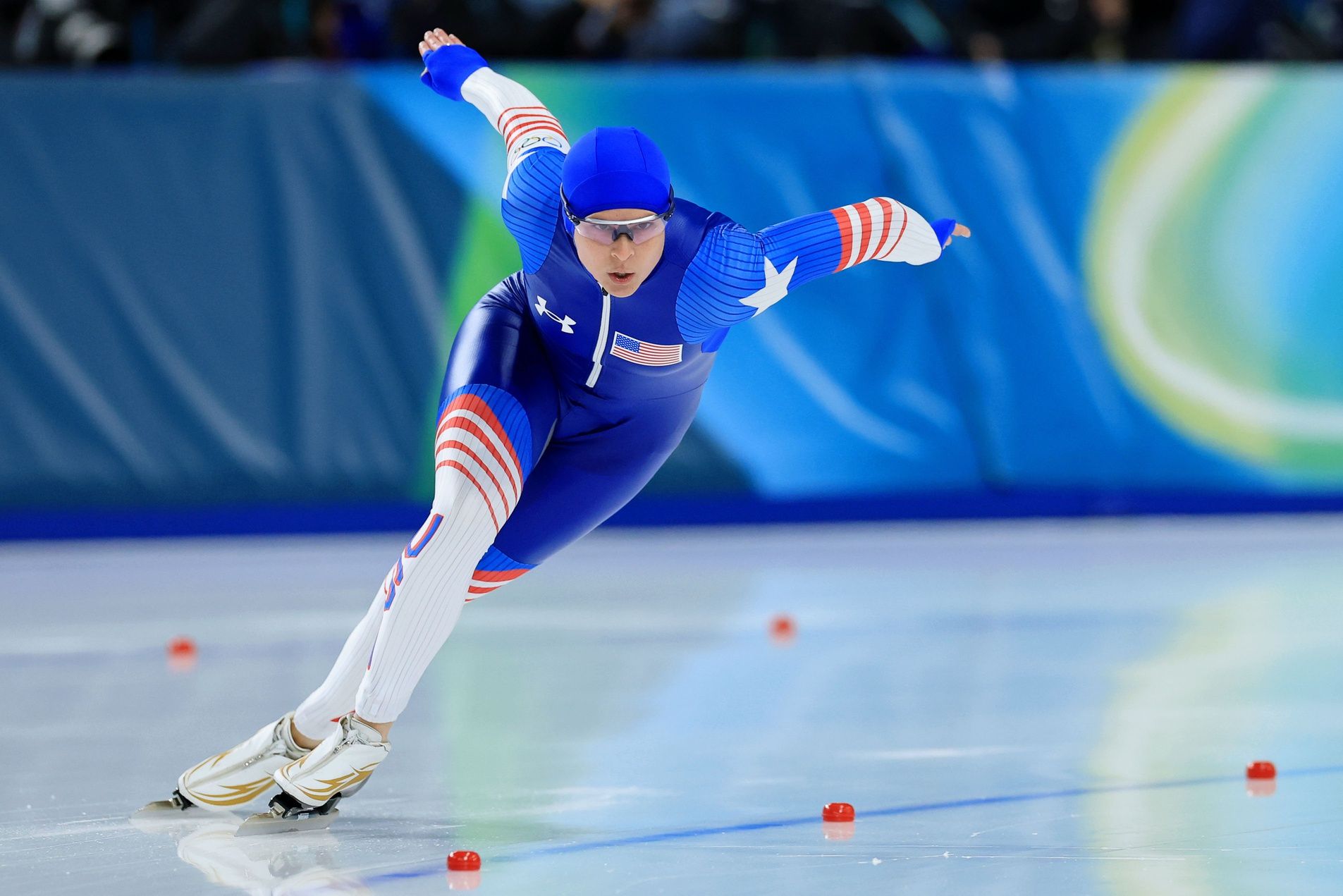 Brittany Bowe of the United States skates during the women's speed skating 1000m during the Milano Cortina 2026 Olympic Winter Games at Milano Speed Skating Stadium.