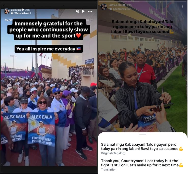 Screenshots of Alexandra Eala’s Instagram stories | Source: IG/alex.eala