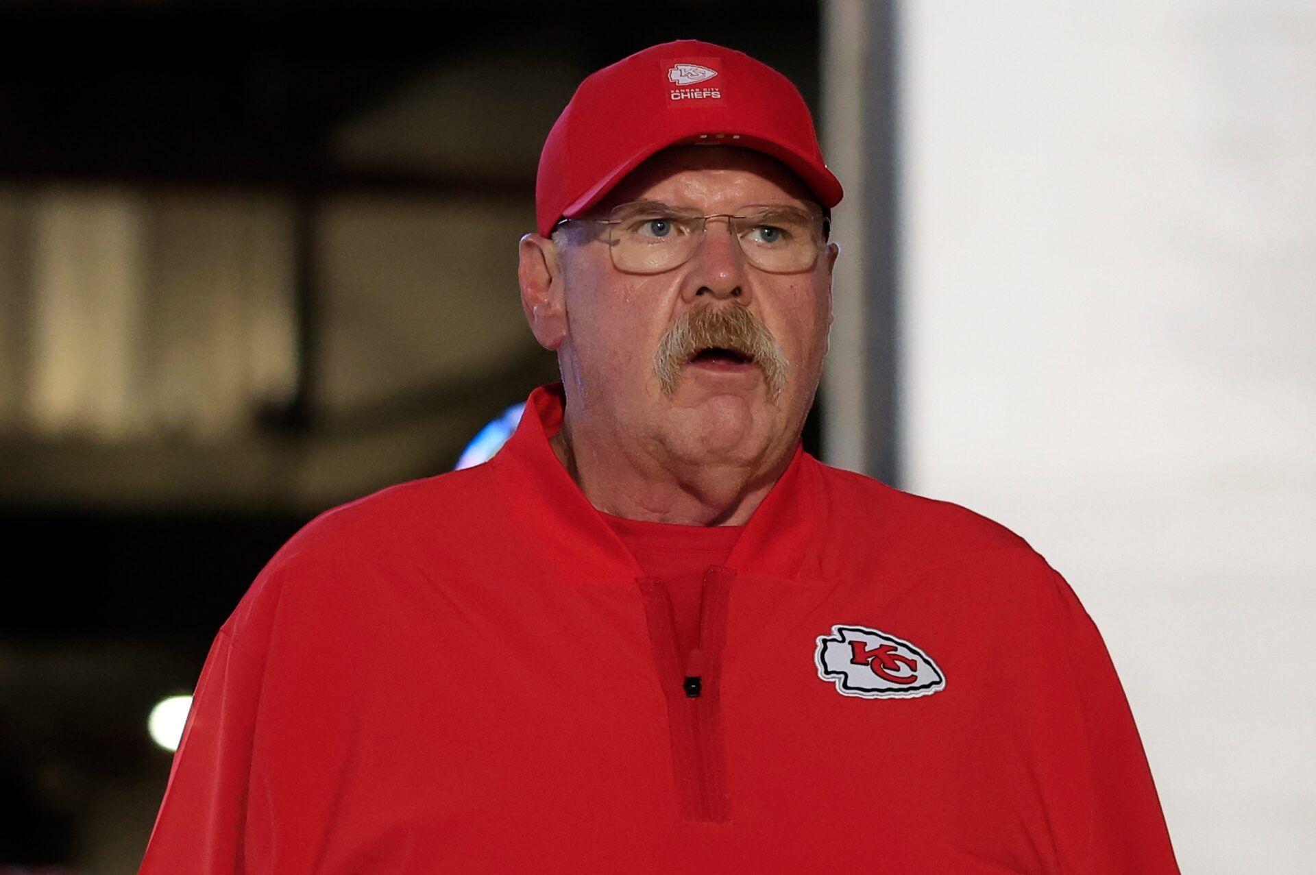 Kansas City Chiefs head coach Andy Reid walks in the tunnel before an NFL football matchup at EverBank Stadium, Monday, Oct. 6, 2025, in Jacksonville, Fla. The Jacksonville Jaguars edged the Kansas City Chiefs 31-28. [Corey Perrine/Florida Times-Union]