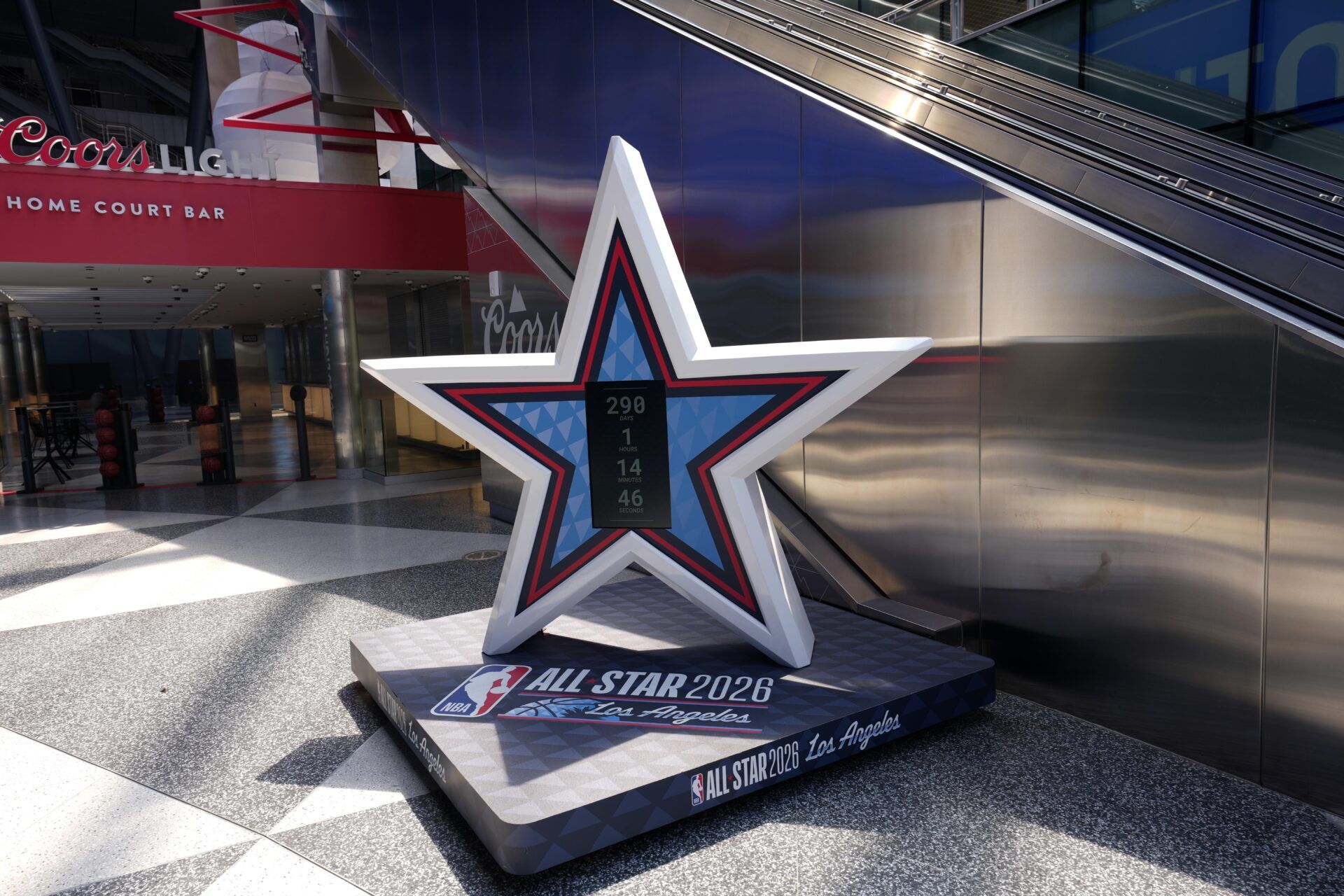 A 2026 NBA All-Star Countdown clock at game six of first round for the 2025 NBA Playoffs at Intuit Dome.