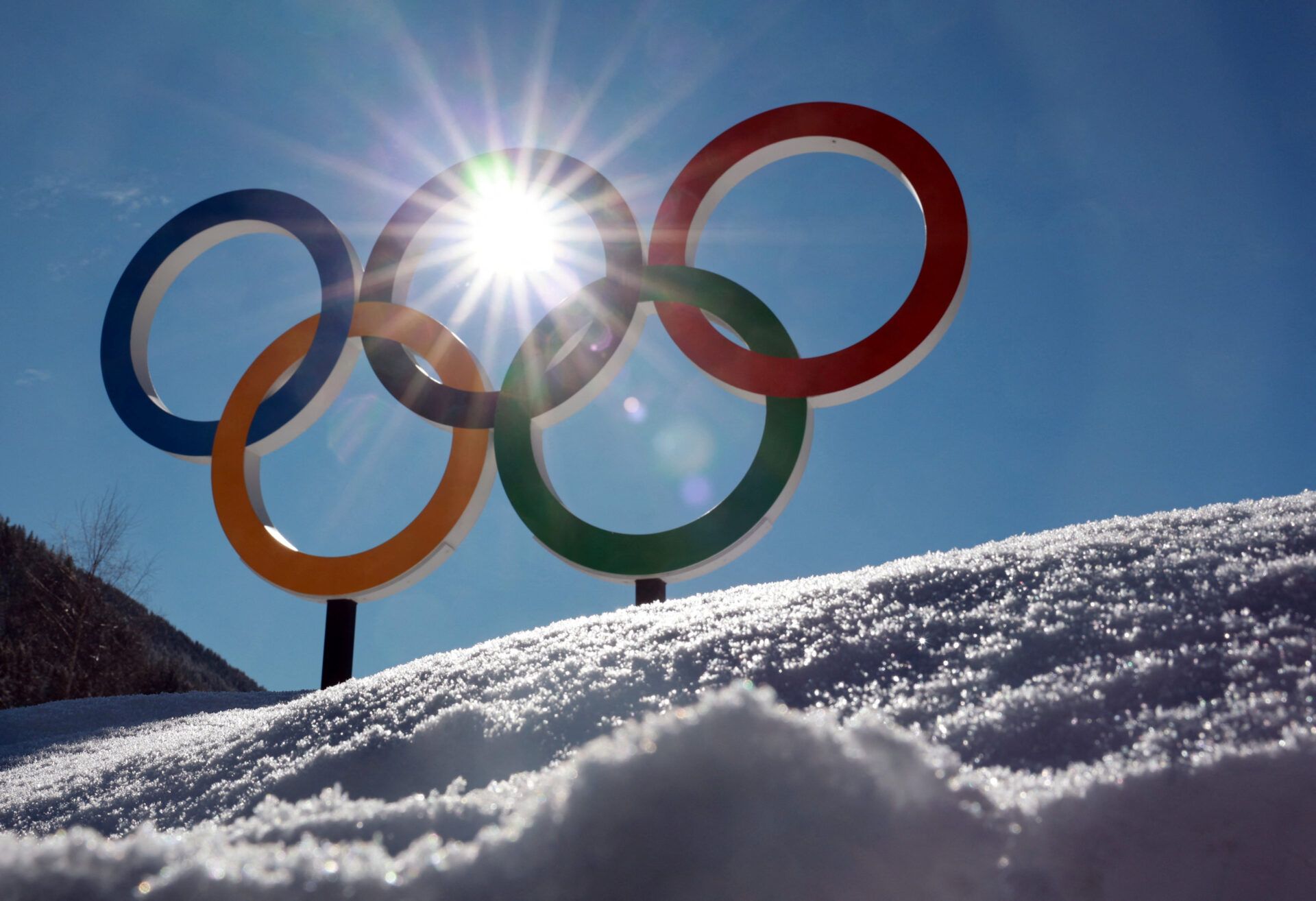 [US, Mexico & Canada customers only] Jan 31, 2026; Anterselva Di Mezzo, ITALY; A general view of the Olympic rings near Anterselva di Sopra (Antholz Obertal), which will host the biathlon competition at the Sudtirol Arena Alto Adige in preparation for the Milano Cortina 2026 Olympic Winter Games.