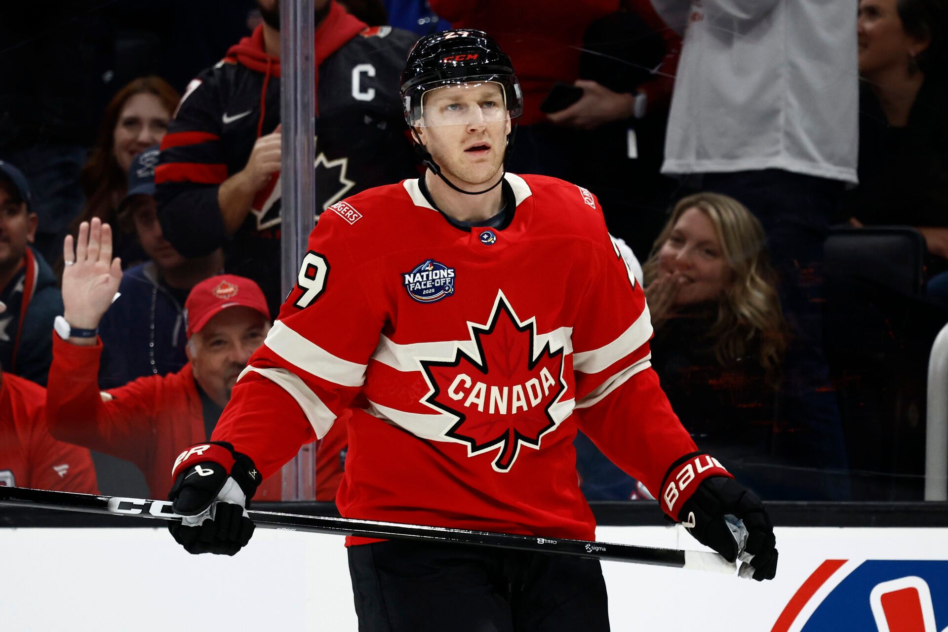 Team Canada forward Nathan MacKinnon (29) at TD Garden.