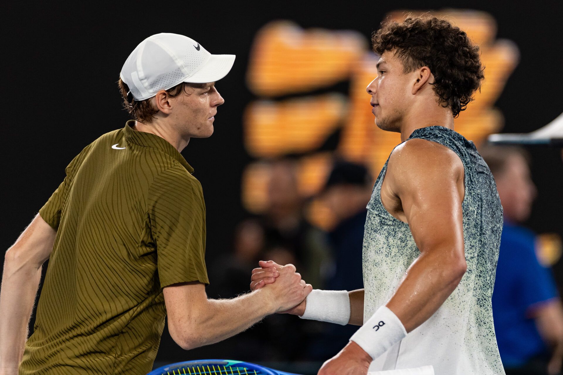 Jannik Sinner of Italy after his match against Ben Shelton of United States in the quarterfinals of the mens singles at the Australian Open at Rod Laver Arena in Melbourne Park.