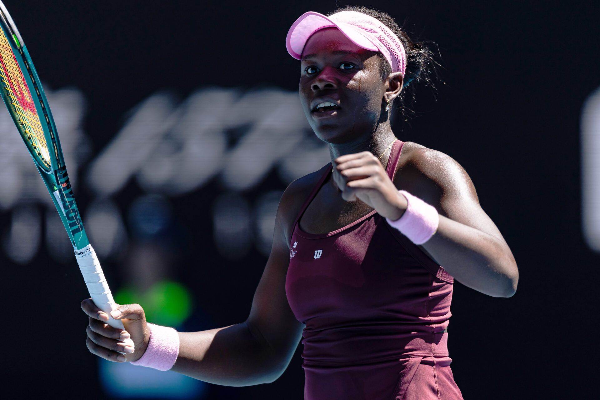 Victoria Mboko of Canada in action against Clara Tauson of Denmark in the third round of the women’s singles at the Australian Open at John Cain Arena in Melbourne Park.
