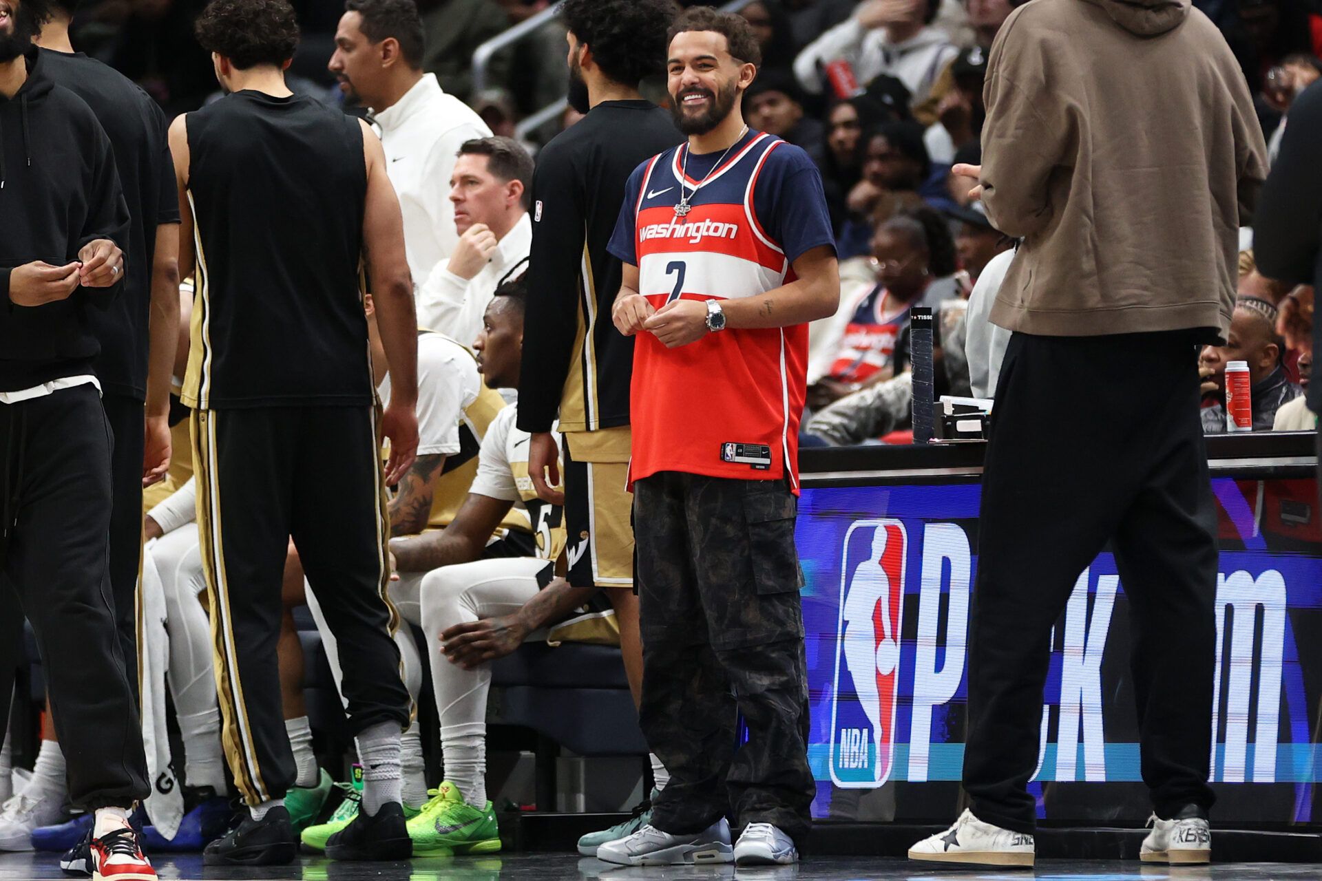 Washington Wizards guard Trae Young (3) looks on during the second half against the Milwaukee Bucks at Capital One Arena.