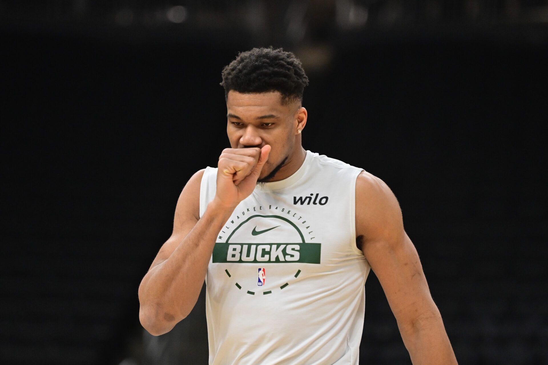 Milwaukee Bucks forward Giannis Antetokounmpo (34) warms up before game against the Indiana Pacers at Fiserv Forum.