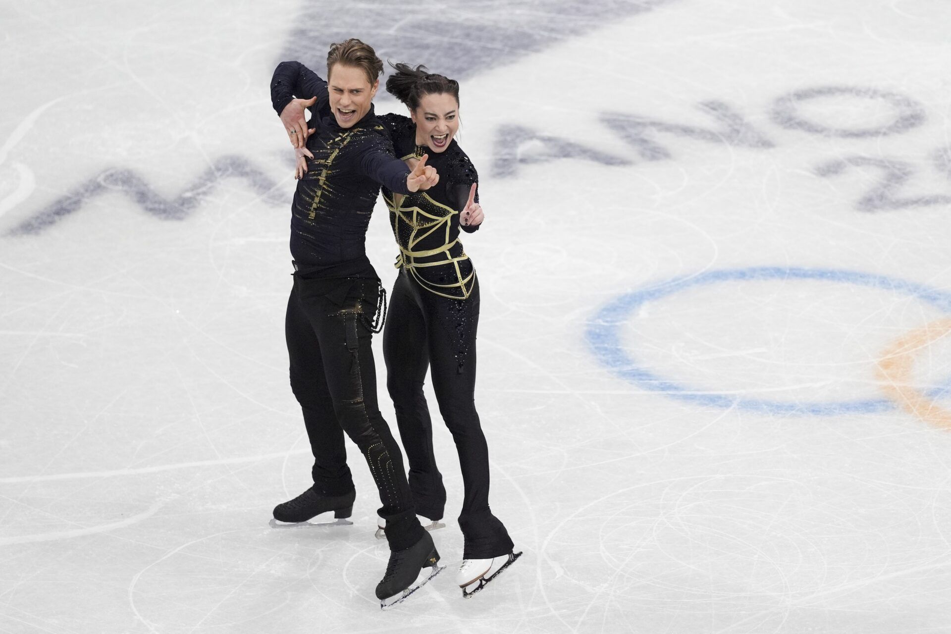 Allison Reed and Saulius Ambrulevicius of Lithiuania skate during the Milano Cortina 2026 Olympic Winter Games at Milano Ice Skating Arena.