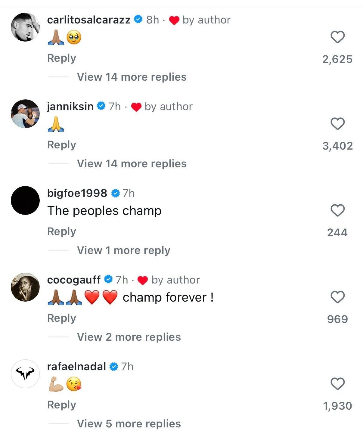 Players' comments on Instagram