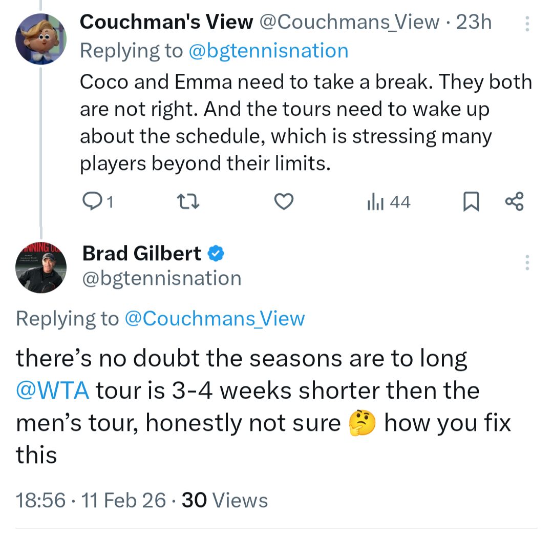 Brad Gilbert's tweet over the concerning tennis schedule