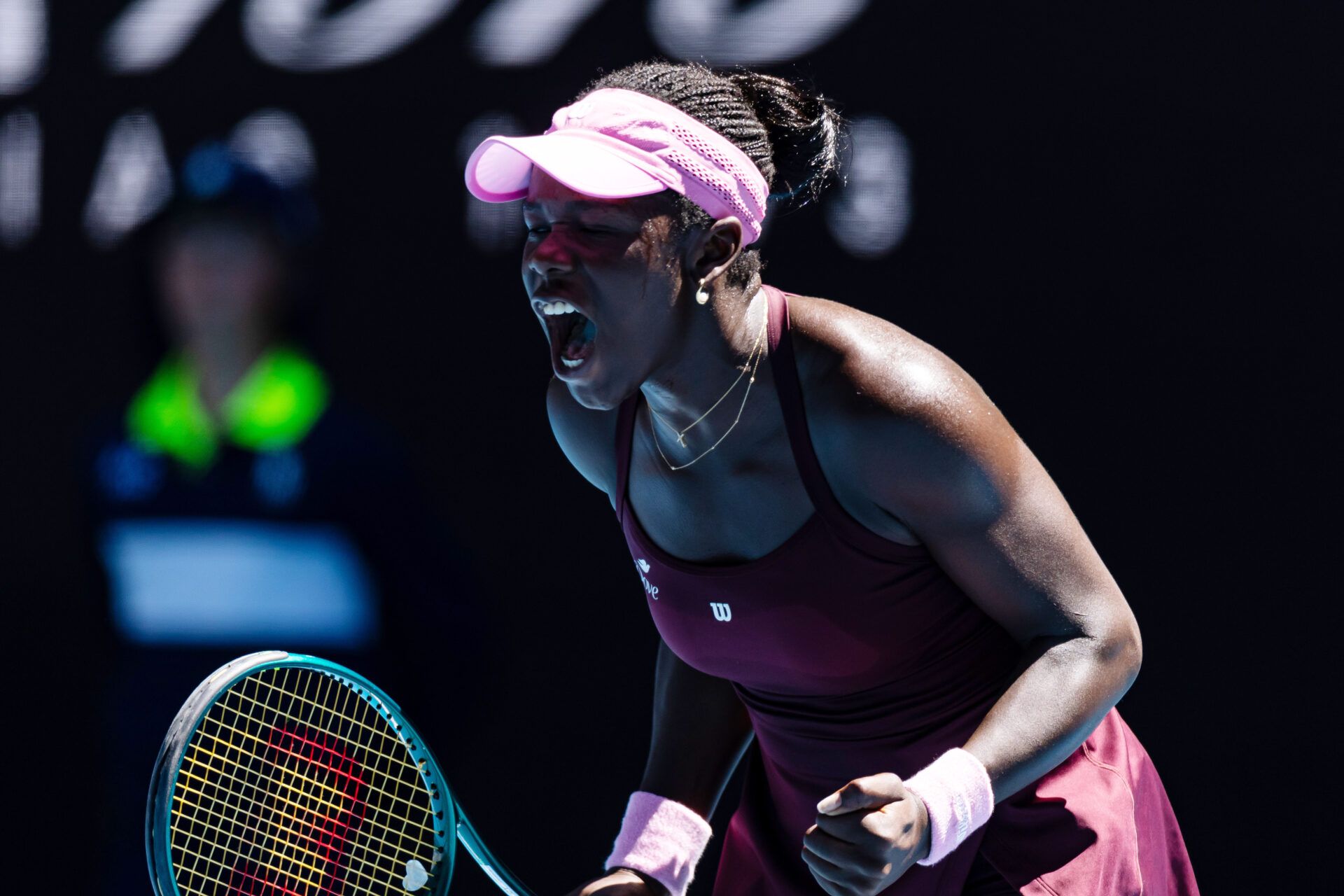 Victoria Mboko of Canada in action against Clara Tauson of Denmark in the third round of the women’s singles at the Australian Open at John Cain Arena in Melbourne Park.