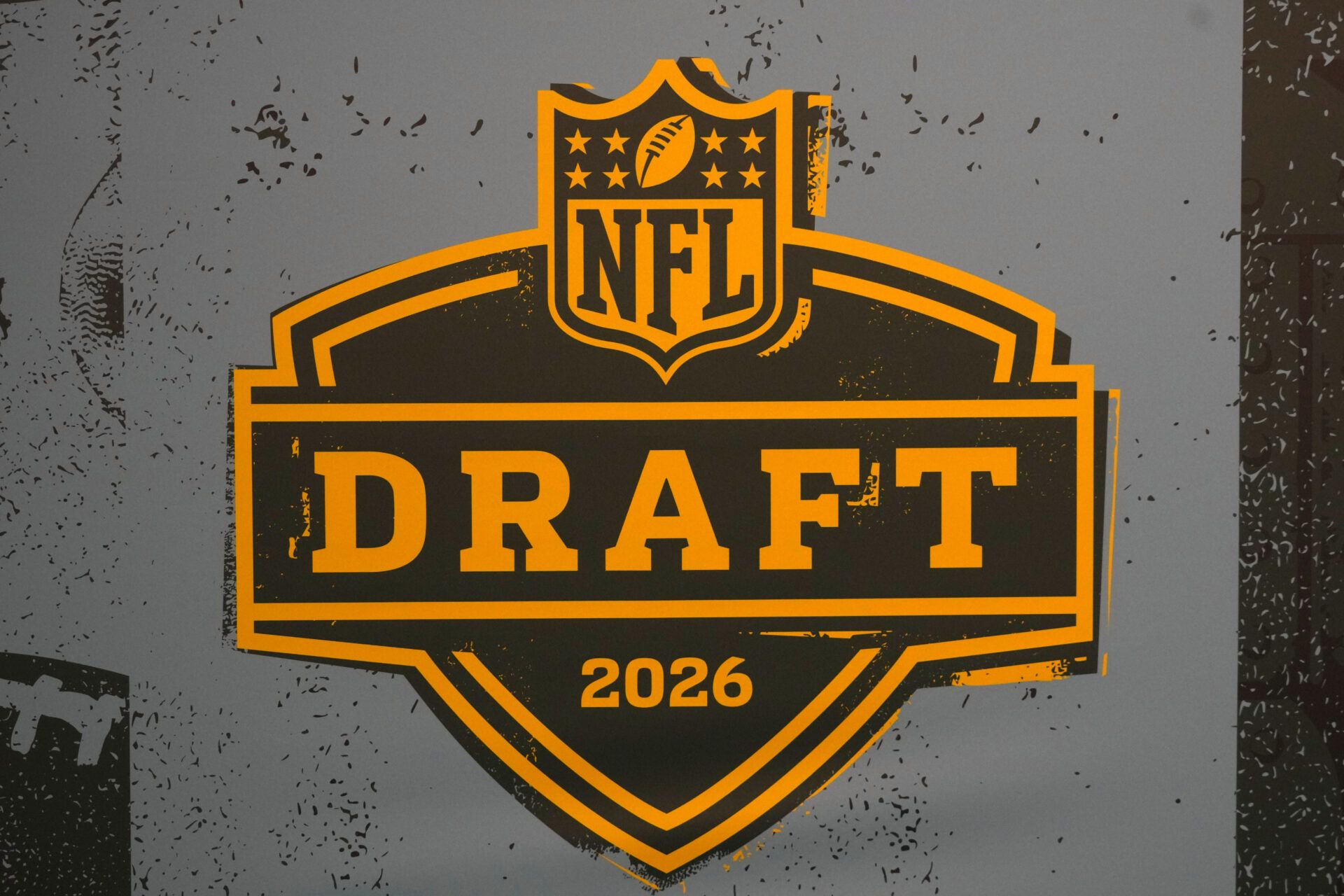 The 2026 NFL Draft logo at the Super Bowl LX Experience at the Moscone Center.