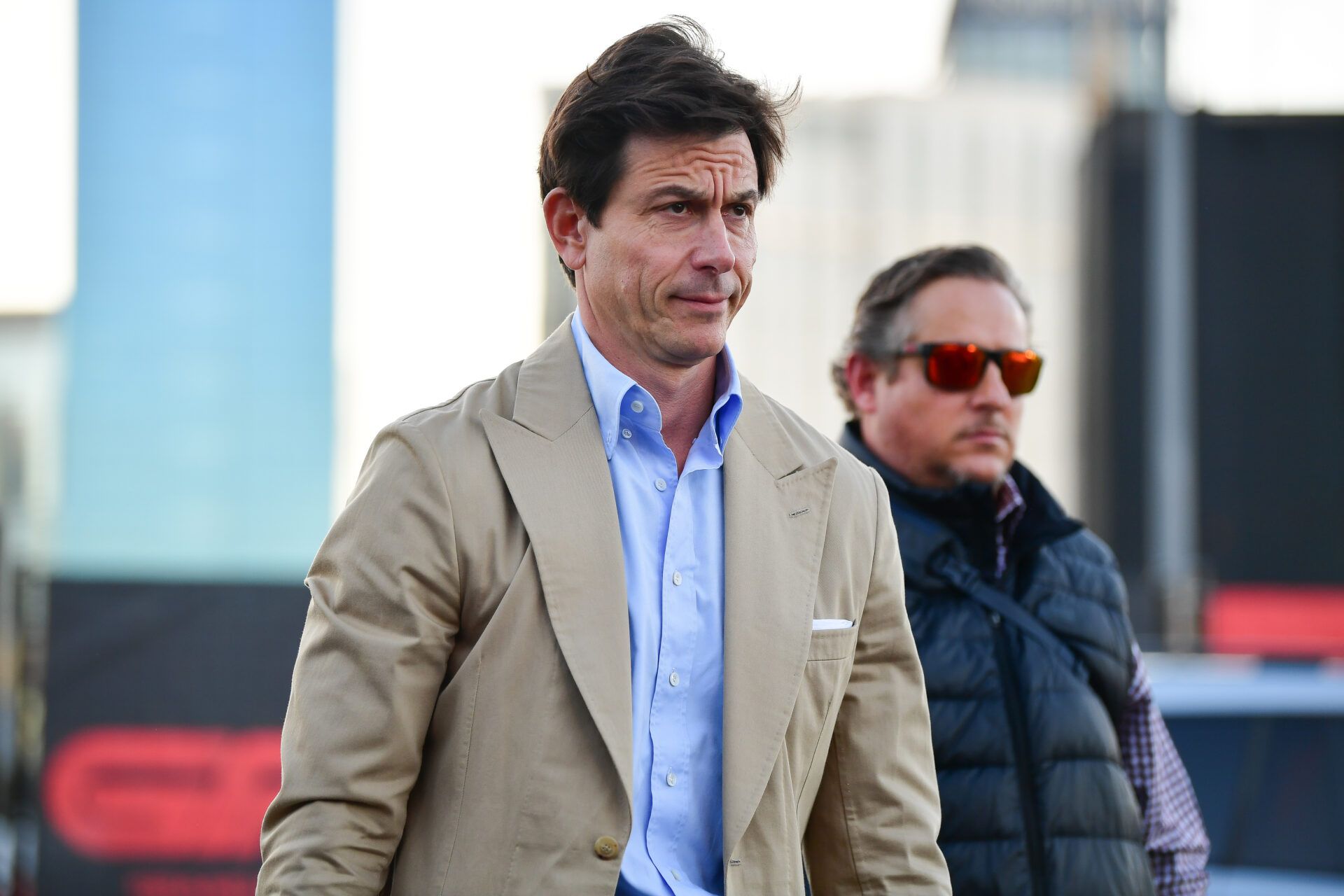 Mercedes AMG Petronas team principal Toto Wolff arrives for practice for the Las Vegas Grand Prix at Las Vegas Circuit.