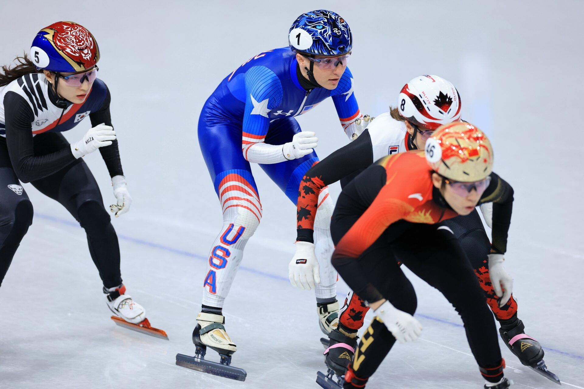 Kristen Santos-Griswold of the United States skates during the women's 500m final B during the Milano Cortina 2026 Olympic Winter Games at Milano Ice Skating Arena.