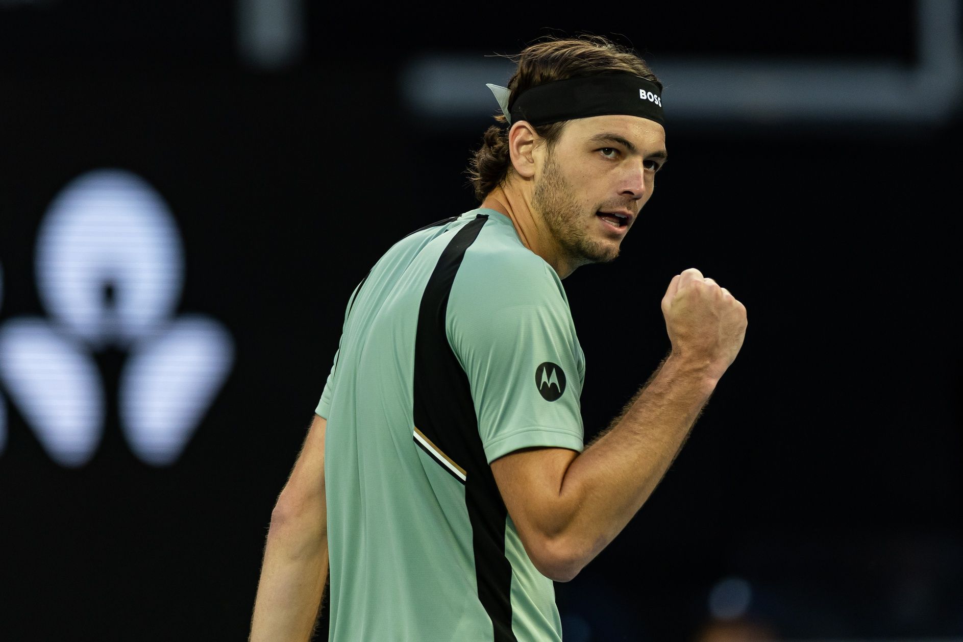 Taylor Fritz of United States in action against Vit Kopriva of Czech Republic in the second round of the mens singles at the Australian Open at John Cain Arena in Melbourne Park.