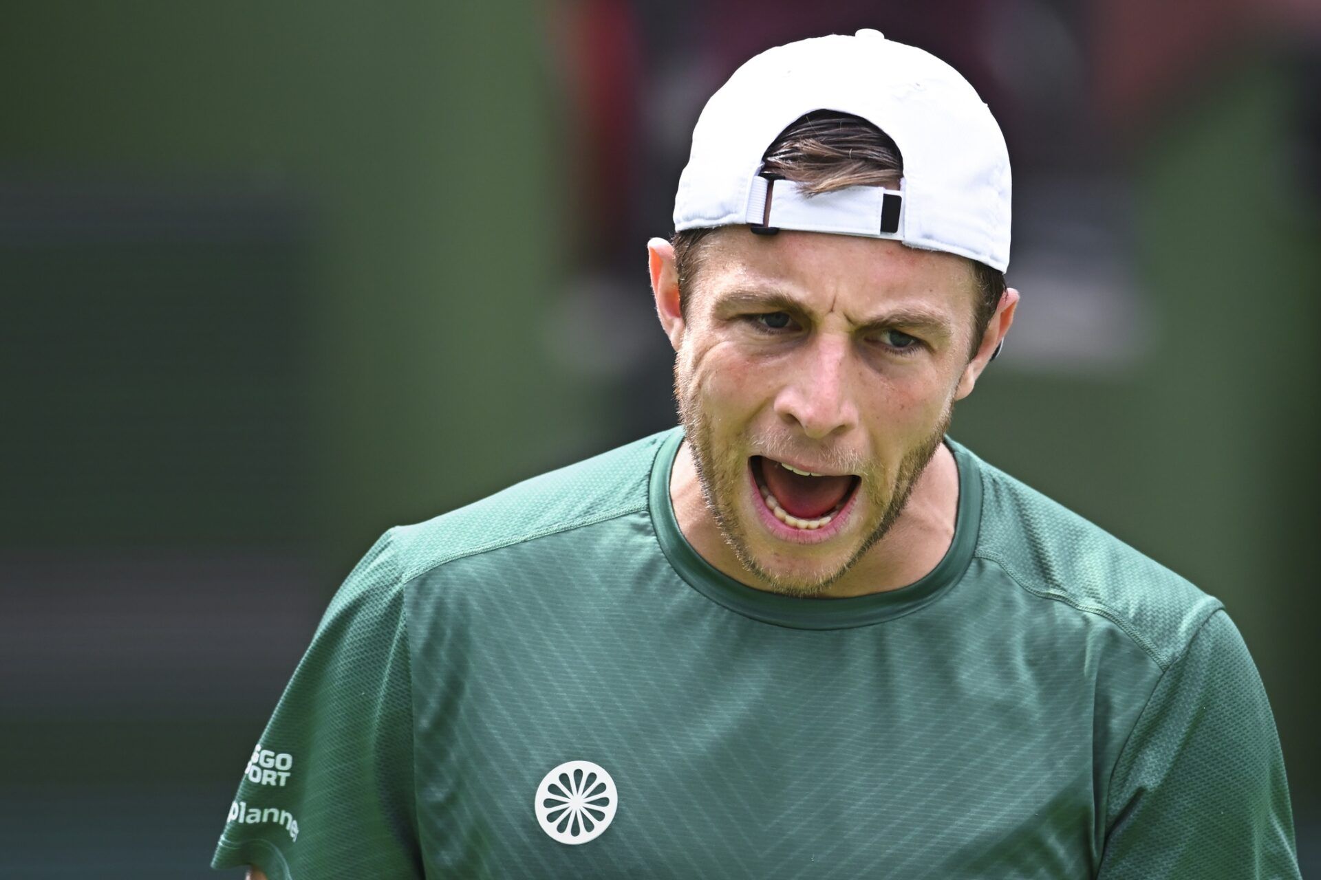 Tallon Griekspoor (NED) reacts after winning the first set tiebreak against Yosuke Watanuki (JPN) at Indian Well Tennis Garden.
