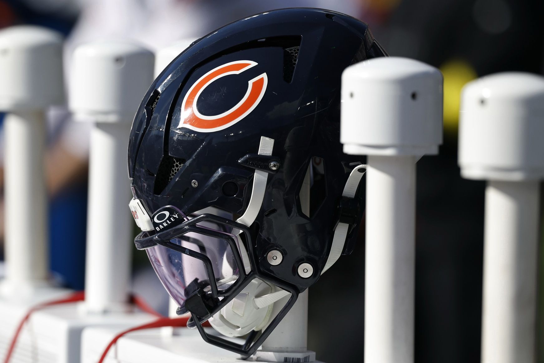 A Chicago Bears player's helmet on the bench against the Baltimore Ravens at M&T Bank Stadium.