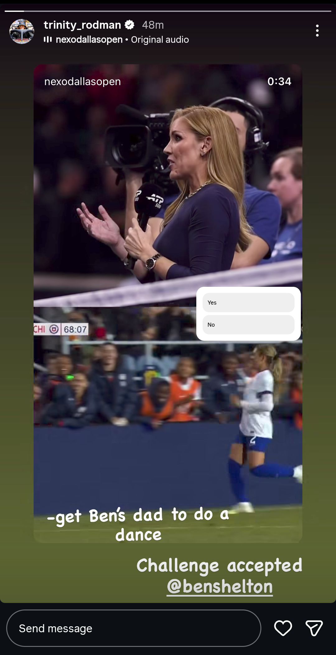Screen grab of Ben Shelton's girlfriend Trinity Rodman's Instagram story