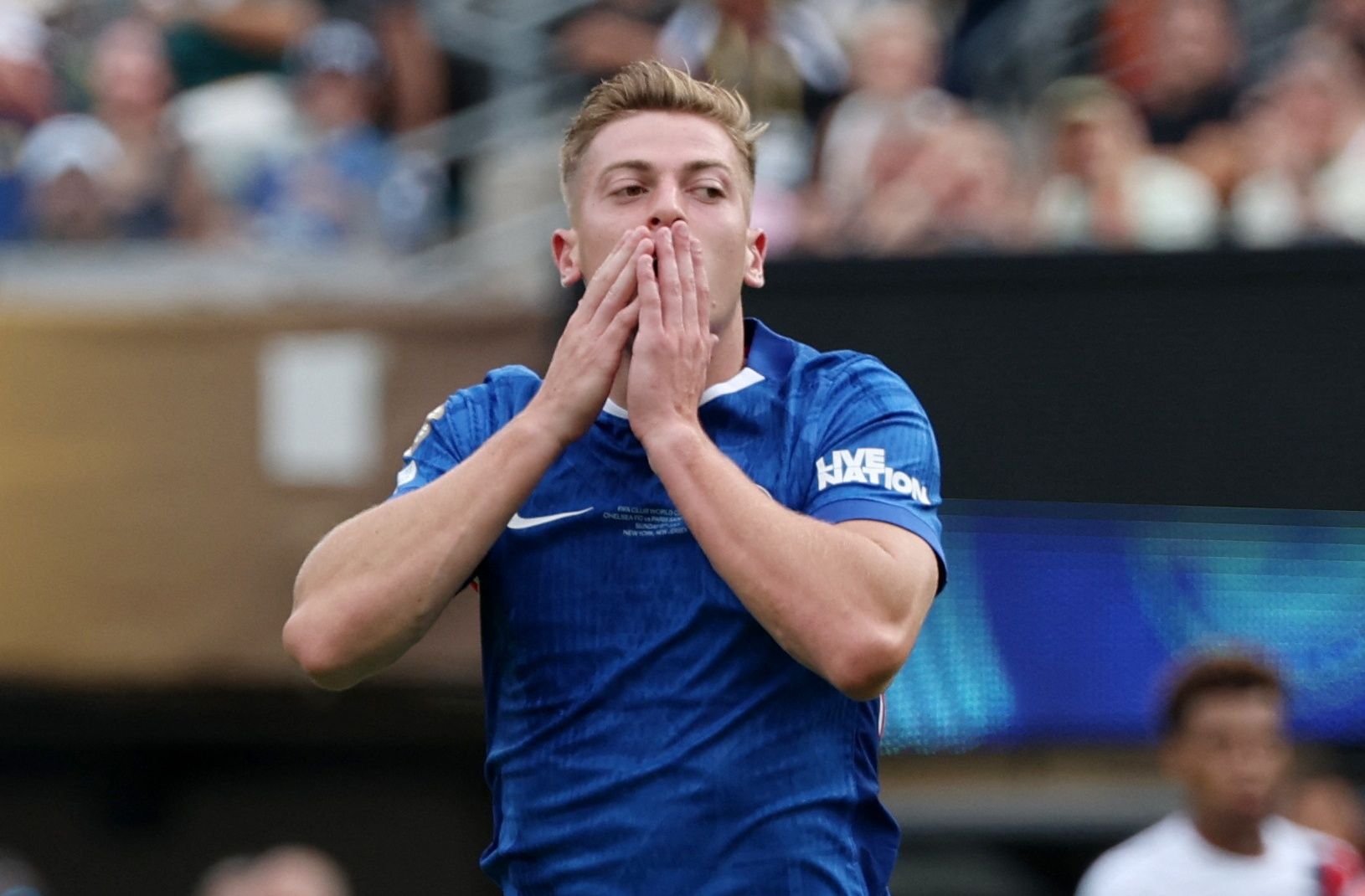 [Subscription Customers Only] Jul 13, 2025; East Rutherford, New Jersey, USA; Chelsea FC forward Liam Delap (9) reacts during the final of the 2025 FIFA Club World Cup at MetLife Stadium.