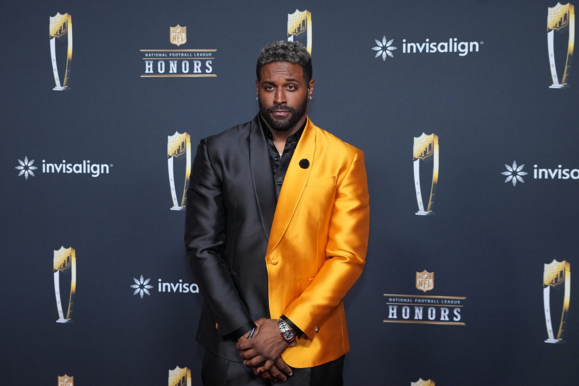 Cam Jordan on the NFL Honors Red Carpet before Super Bowl LX at Palace of Fine Arts.