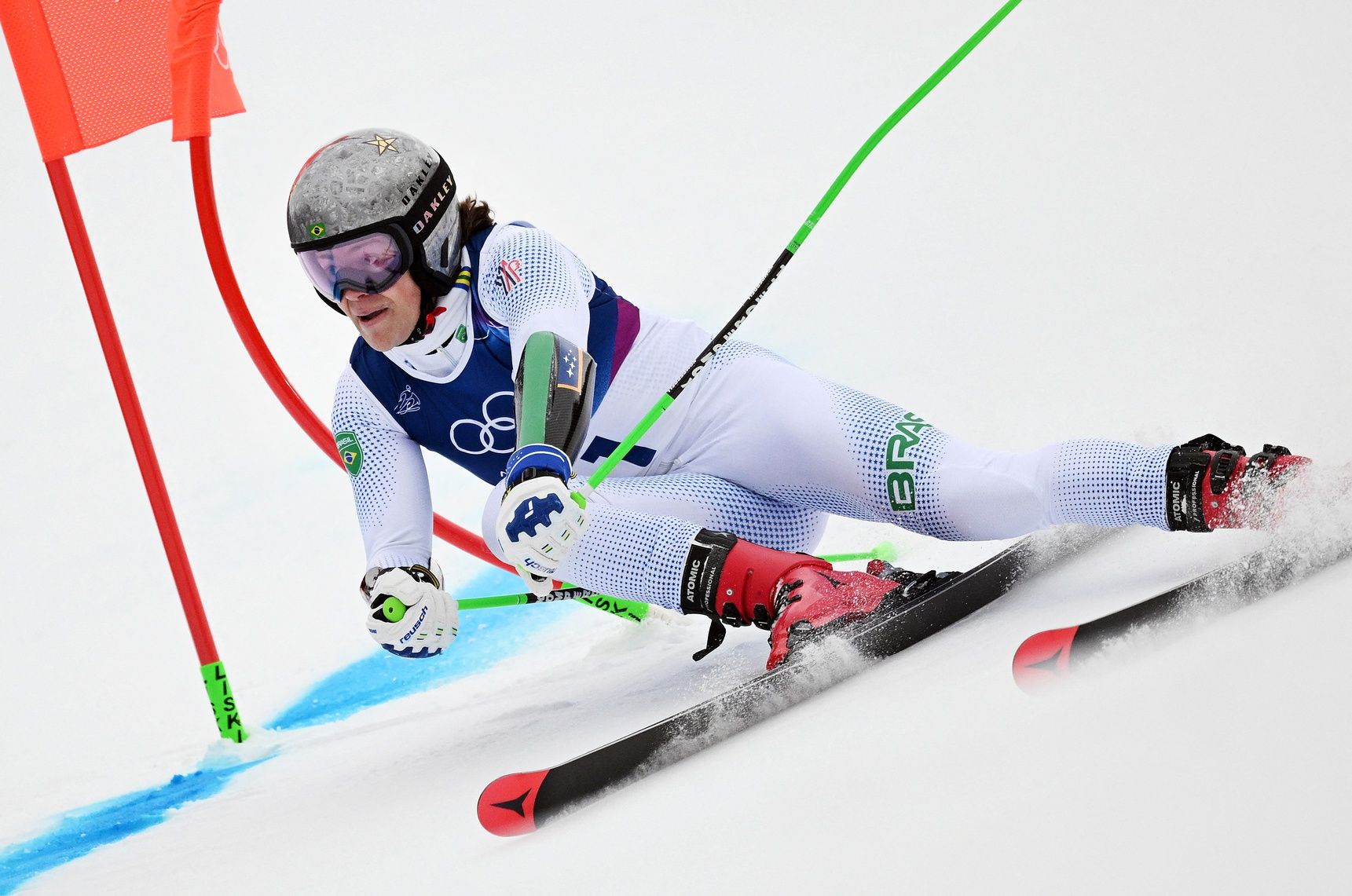 [US, Mexico & Canada customers only] Feb 14, 2026; Bormio, Italy; Lucas Pinheiro Braathen of Brazil in the first run of the men's giant slalom during the Milano Cortina 2026 Olympic Winter Games at Stelvio Ski Centre.
