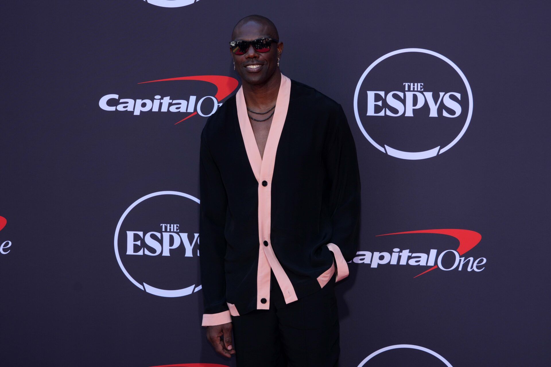Terrell Owens poses on the ESPYs red carpet at the Dolby Theatre.