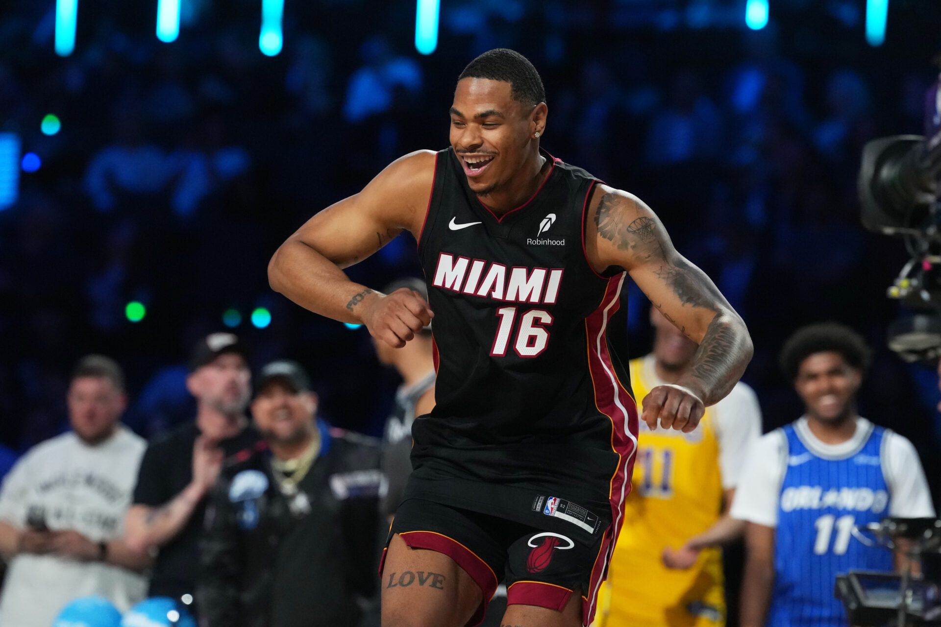 Miami Heat forward Keshad Johnson (16) competes in the slam dunk contest during the 2026 NBA All Star Saturday Night at Intuit Dome.