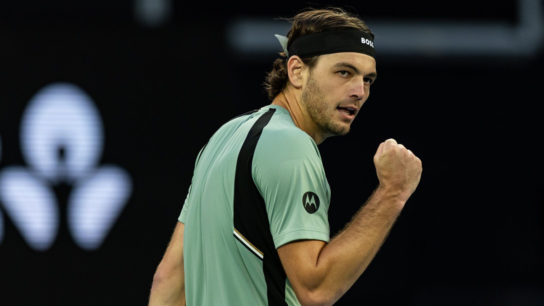 Taylor Fritz of United States in action against Vit Kopriva of Czech Republic in the second round of the mens singles at the Australian Open at John Cain Arena in Melbourne Park.