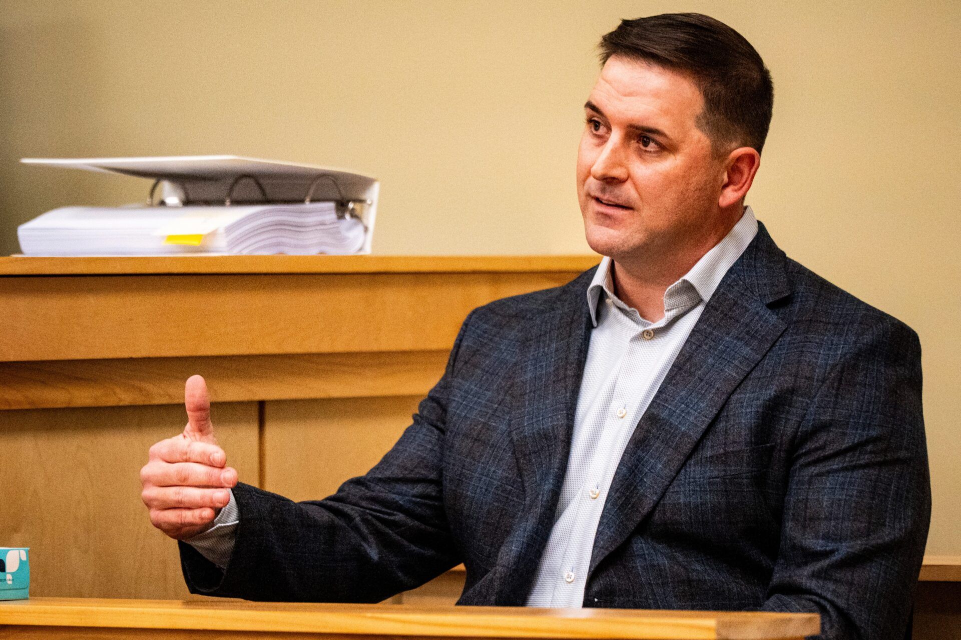 Ole Miss head coach of offense and quarterbacks coach Joe Judge testifies during the hearing of Ole Miss quarterback Trinidad Chambliss in his lawsuit against the NCAA at Calhoun County Courthouse in Pittsboro, Miss., on Thursday, Feb. 12, 2026. Chambliss is looking for a temporary injunction and a permanent injunction against the NCAA for one more year of eligibility.