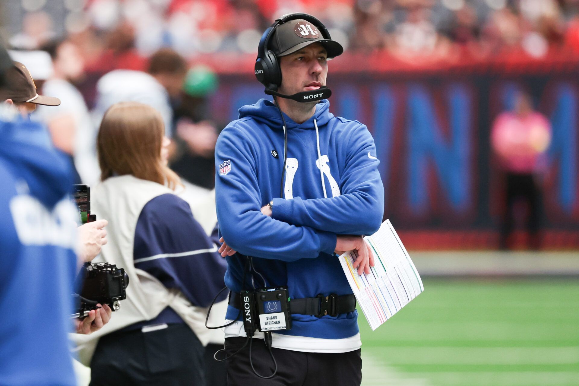 Indianapolis Colts head coach Shane Steichen on the sidelines against the Houston Texans during the first half at NRG Stadium.