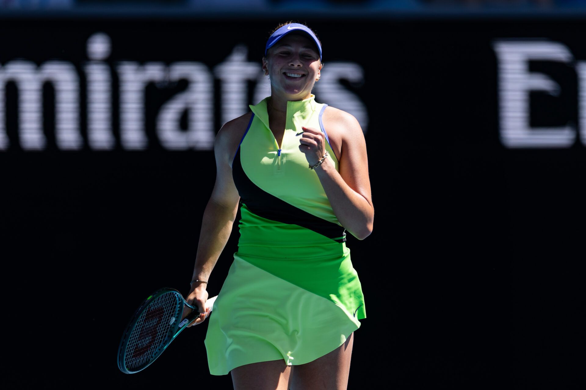 Amanda Anisimova of United States in action against Katerina Siniakova of Czech Republic in the second round of the women’s singles at the Australian Open at Margaret Court Arena in Melbourne Park.
