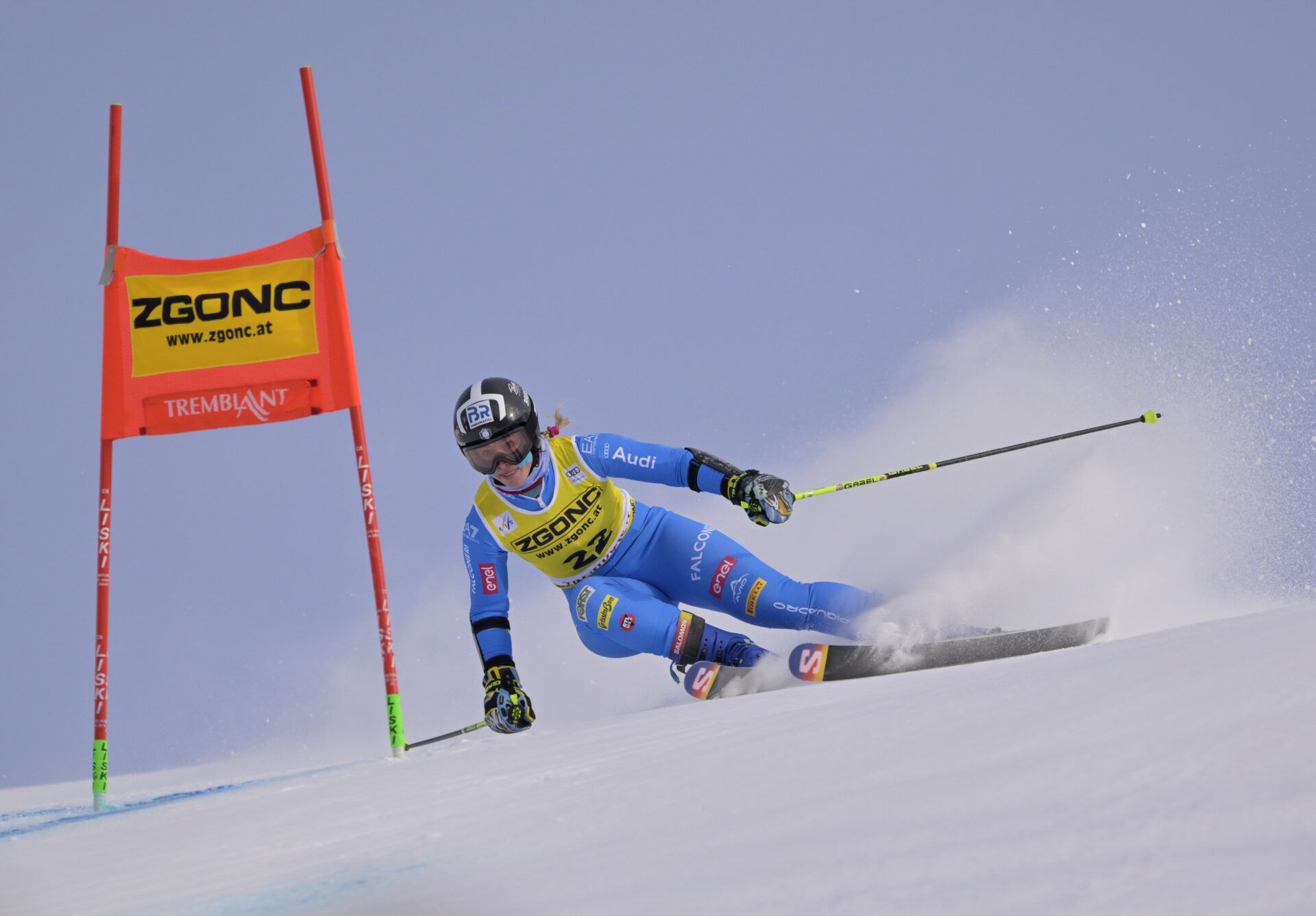 Asja Zenere of Italy during the first run of the women's giant slalom race during the PwC Tremblant alpine skiing World Cup at Mont-Tremblant Ski Resort.