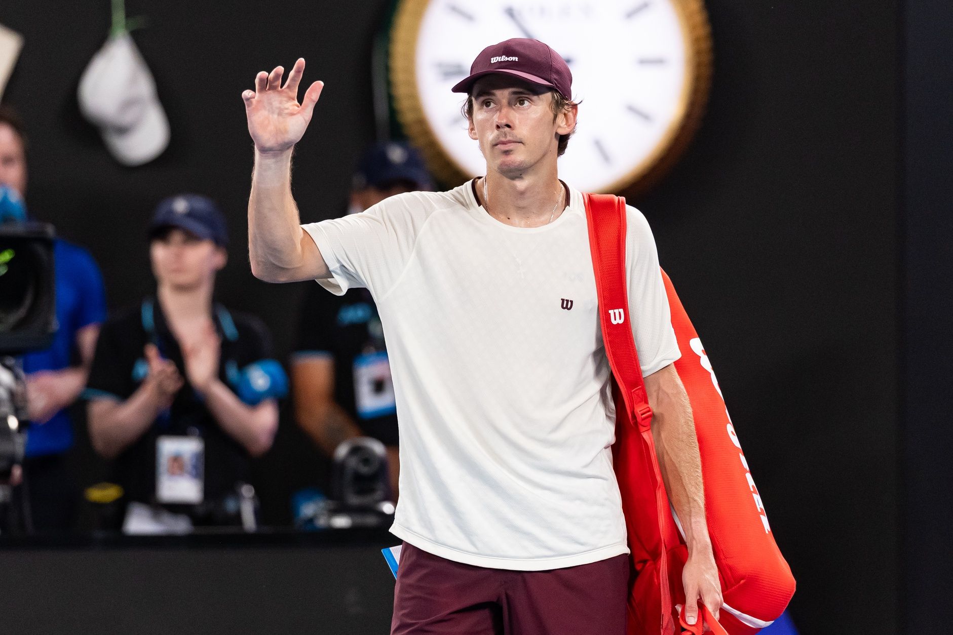 Alex de Minaur of Australia in action against Carlos Alcaraz of Spain in the quarterfinals of the men’s singles at the Australian Open at Rod Laver Arena in Melbourne Park.