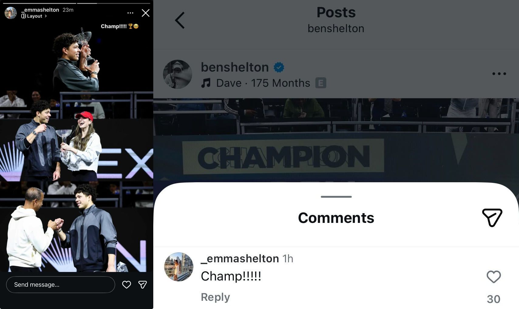 Screen grab of Ben Shelton's sister Emma's Reaction to his Dallas triumph