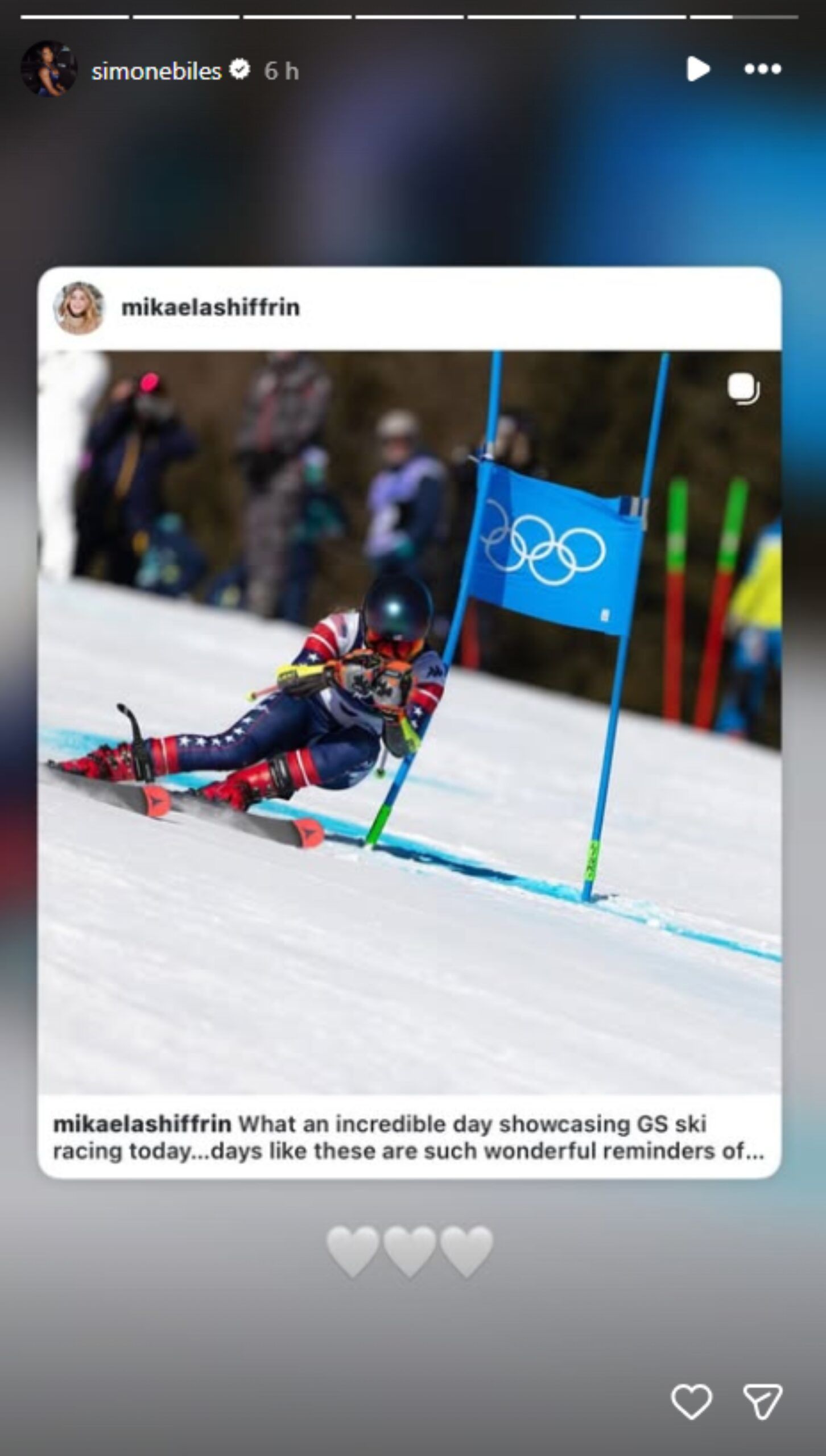 Biles sends support to Shiffrin