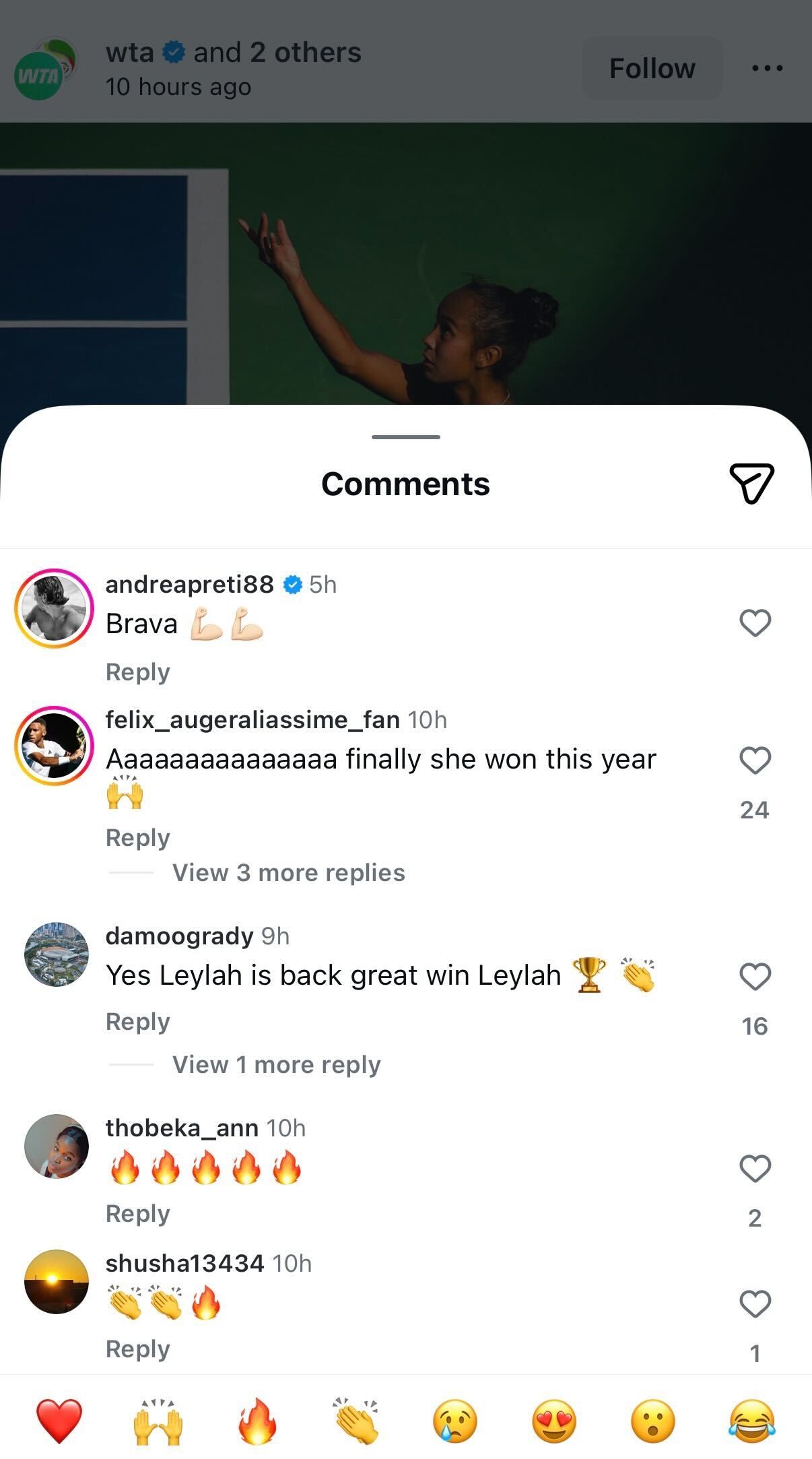 Andrea Preti's reaction to Leylah Fernandez's performance in Dubai