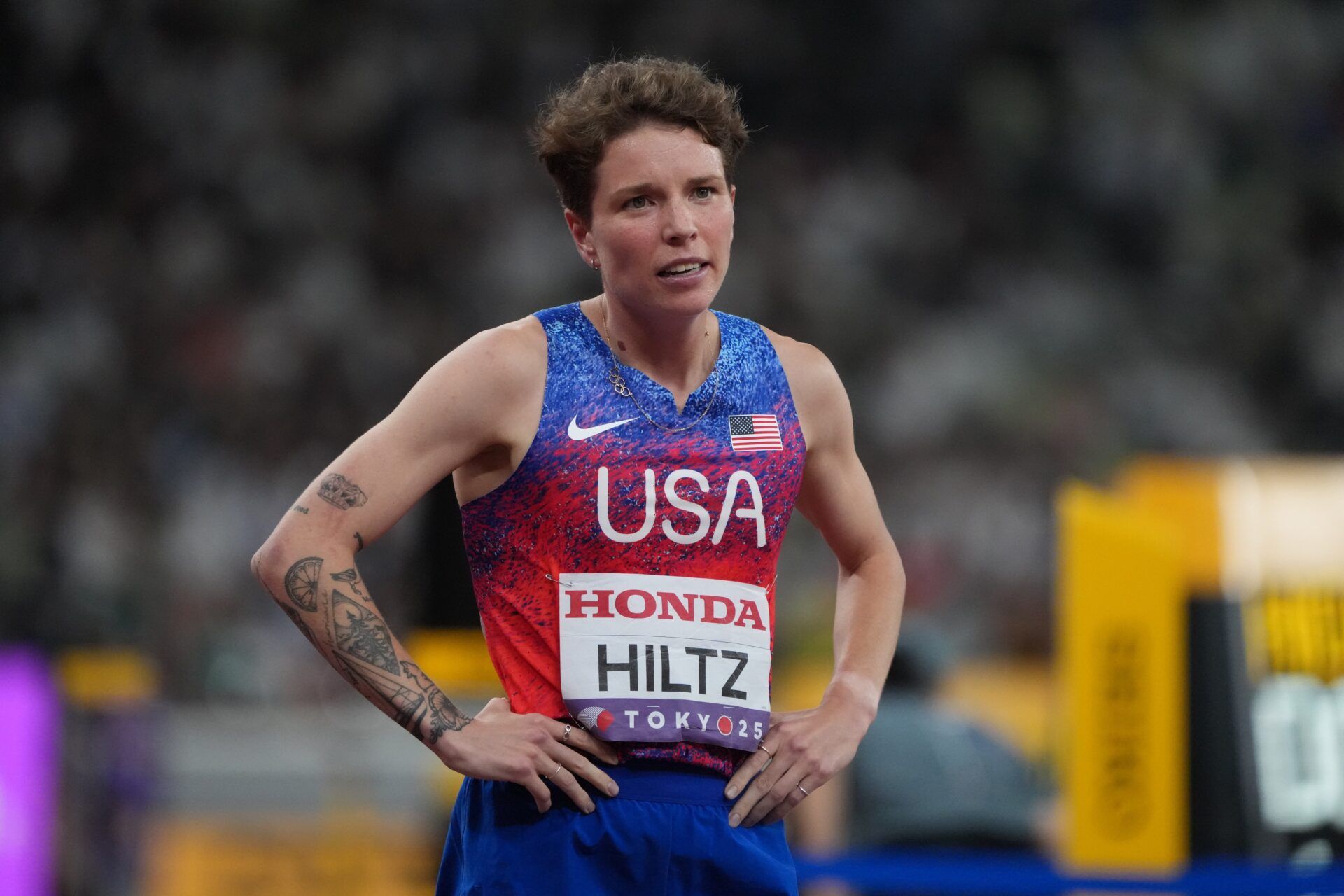 Nikki Hiltz (USA) after the women’s 1,500 meter final during the World Athletics Championships at National Stadium.