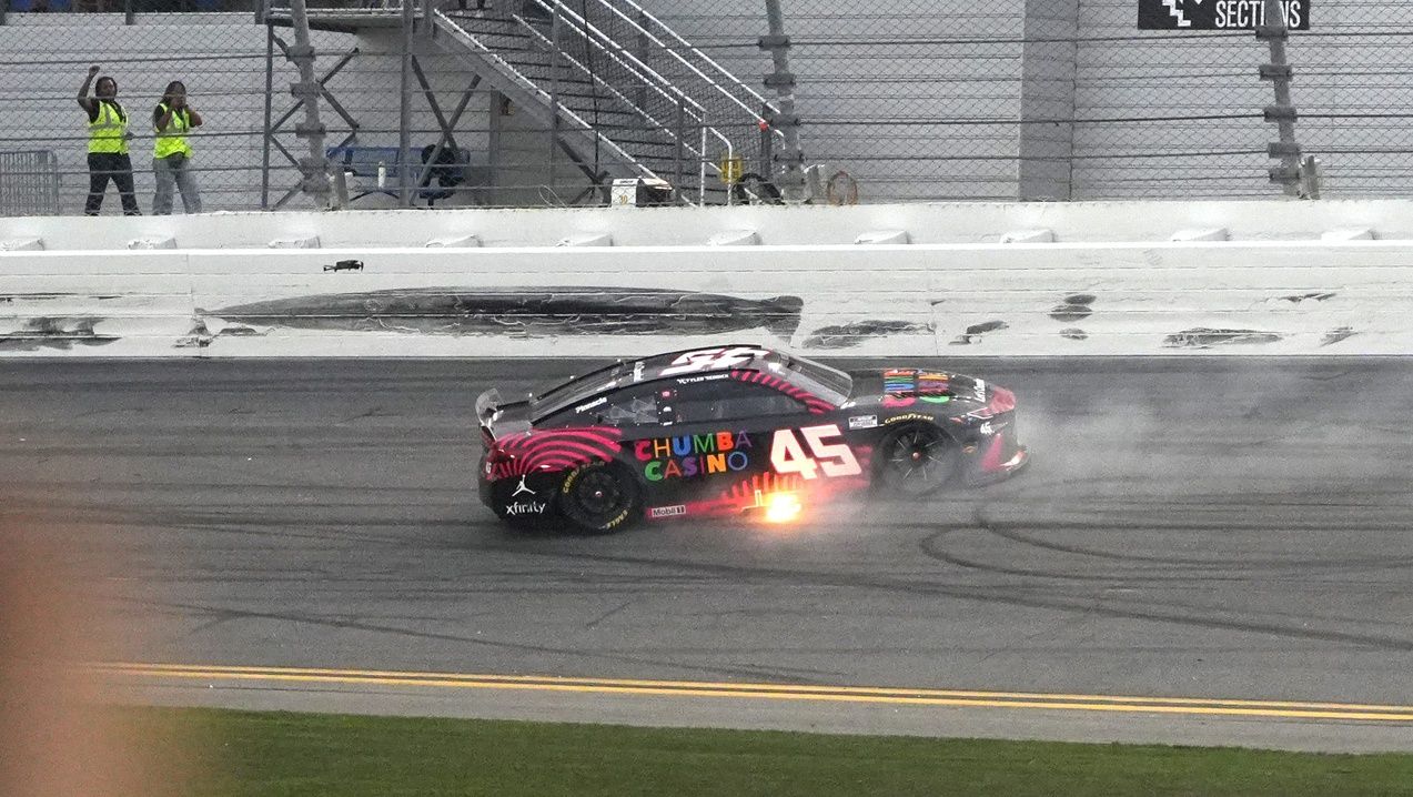 Tyler Reddick celebrates. The 2026 Daytona 500 held Feb.15 at Daytona International Speedway.