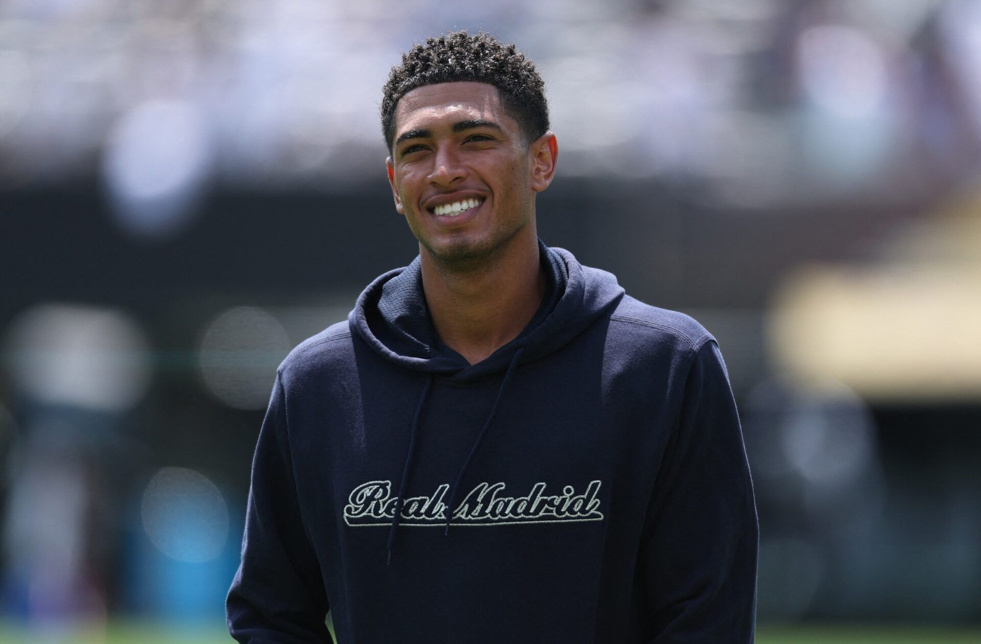 [Subscription Customers Only] Jul 5, 2025; East Rutherford, New Jersey, USA; Real Madrid CF midfielder Jude Bellingham (5) on the pitch before a quarterfinal match of the 2025 FIFA Club World Cup at MetLife Stadium.