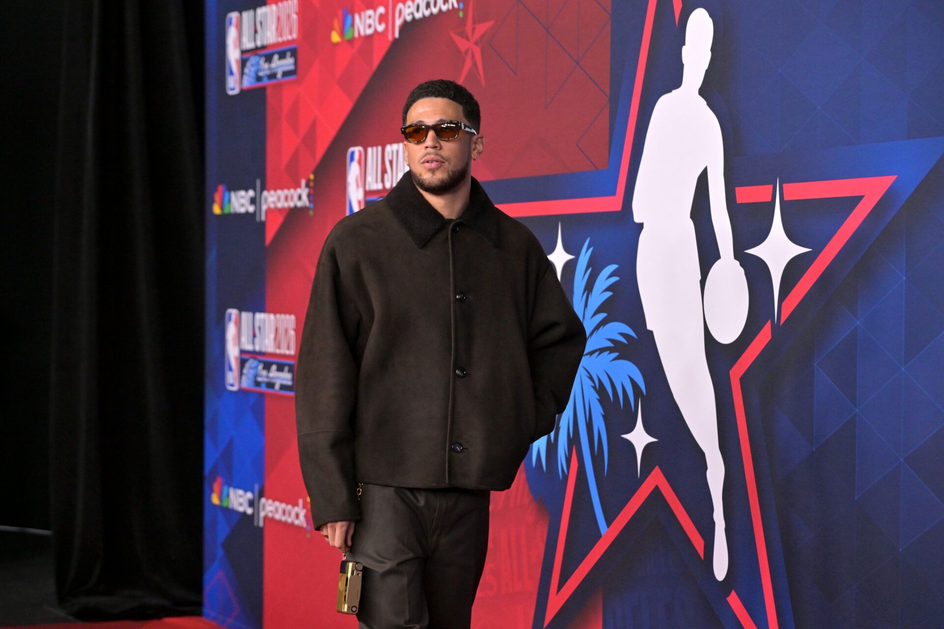 Team USA Stars guard Devin Booker (1) of the Phoenix Suns on the red carpet before the 75th NBA All Star Game at Intuit Dome.