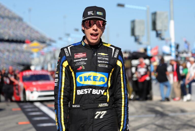 NASCAR Truck Series driver Carson Hocevar (77) during truck series qualifying at Daytona International Speedway.