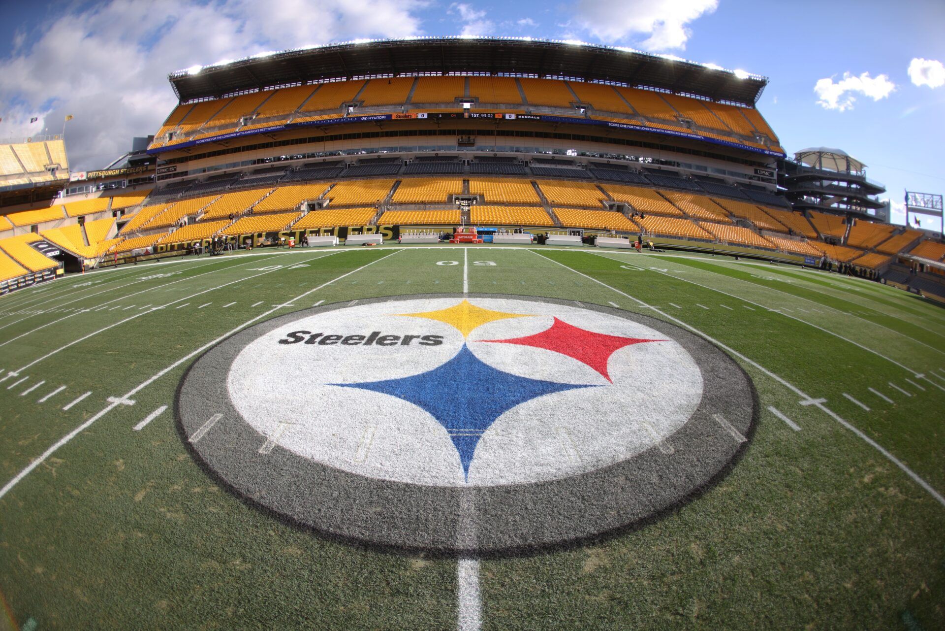 Steelers logo at mid-field before the Pittsburgh Steelers host the Cincinnati Bengals at Acrisure Stadium.