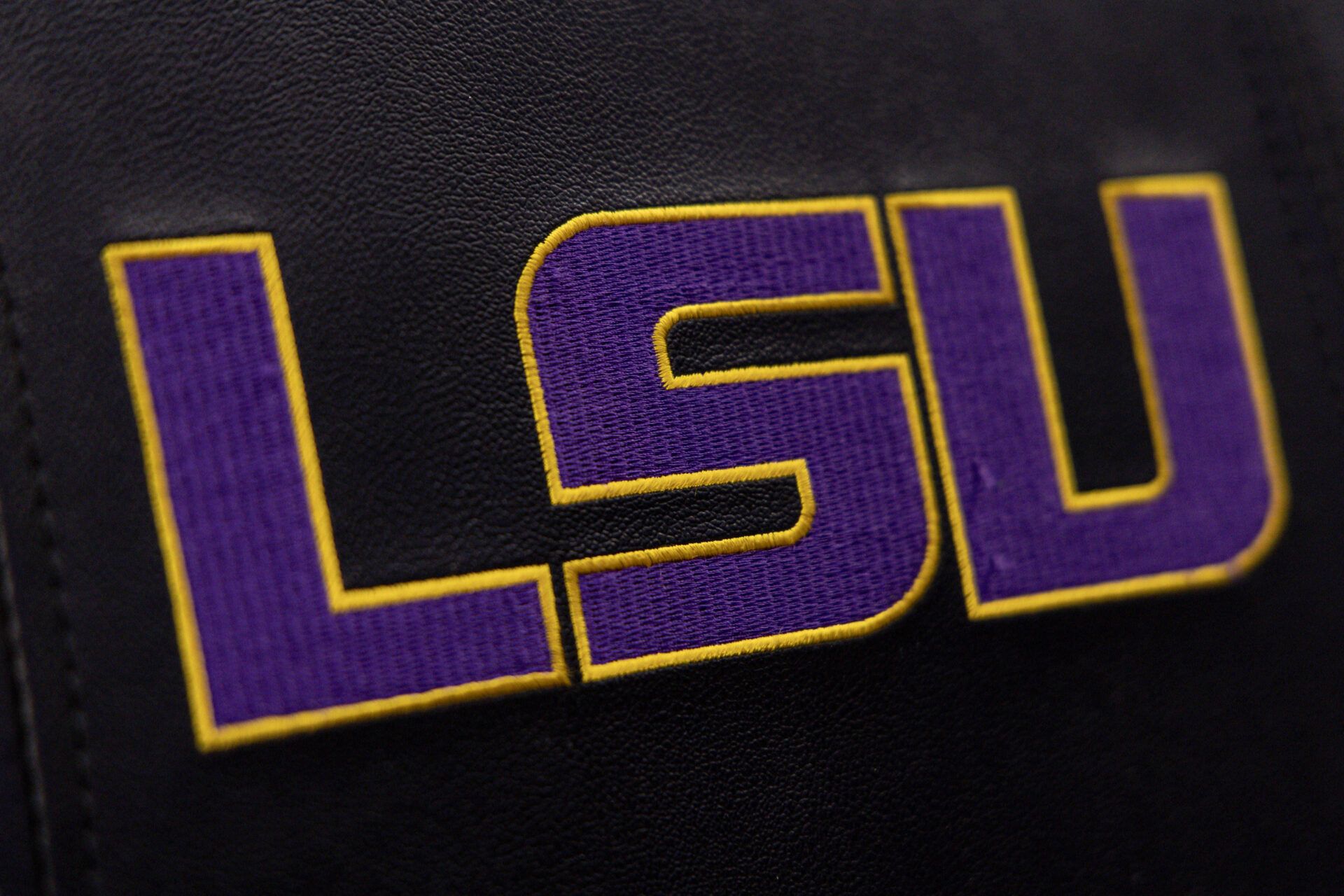 Detailed view of the LSU Tigers logo on the the player chairs against the Kentucky Wildcats during the first half of the game at Pete Maravich Assembly Center.