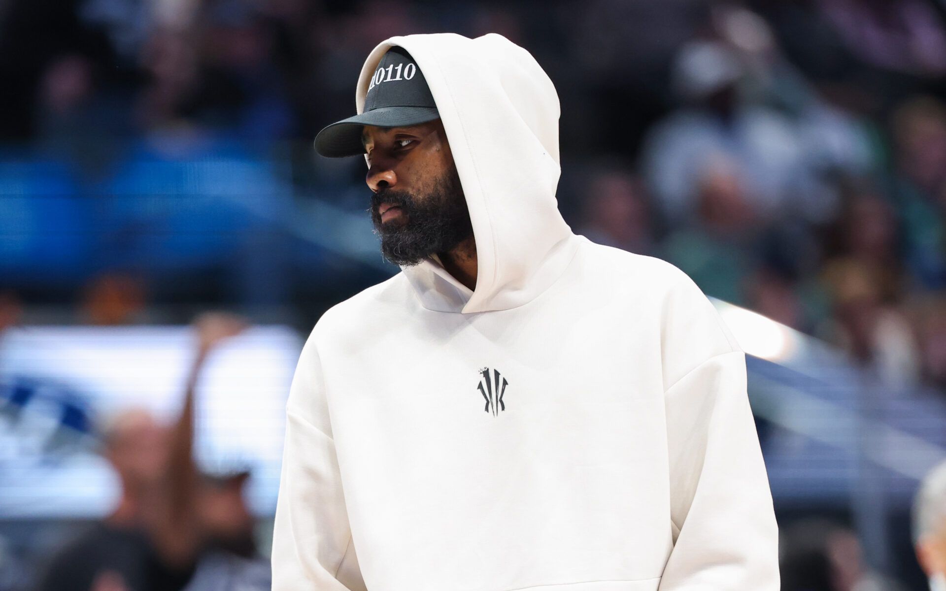 Dallas Mavericks guard Kyrie Irving looks on during the second half against the Minnesota Timberwolves at American Airlines Center.