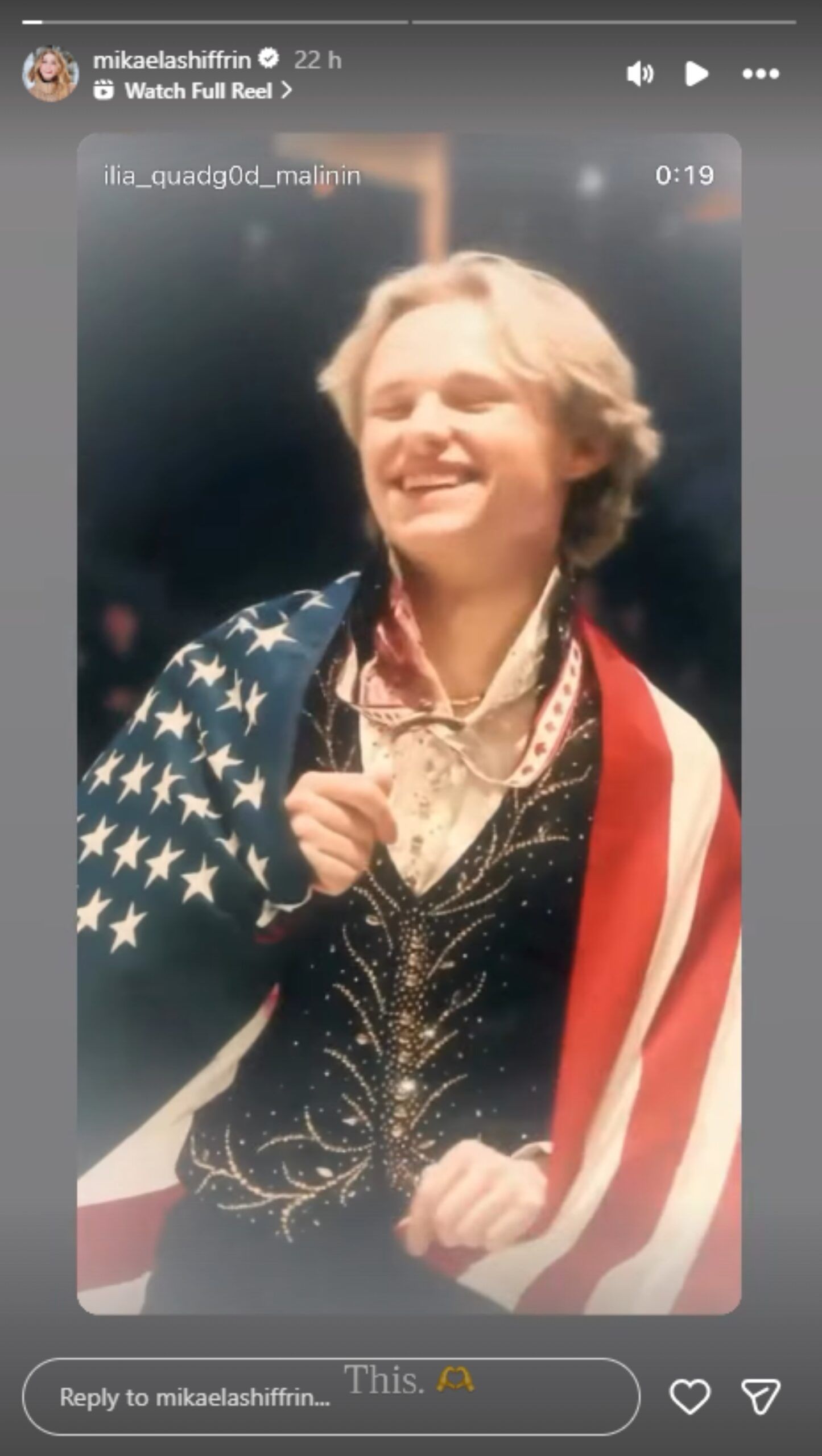 Shiffrin reacts to Malinin's post