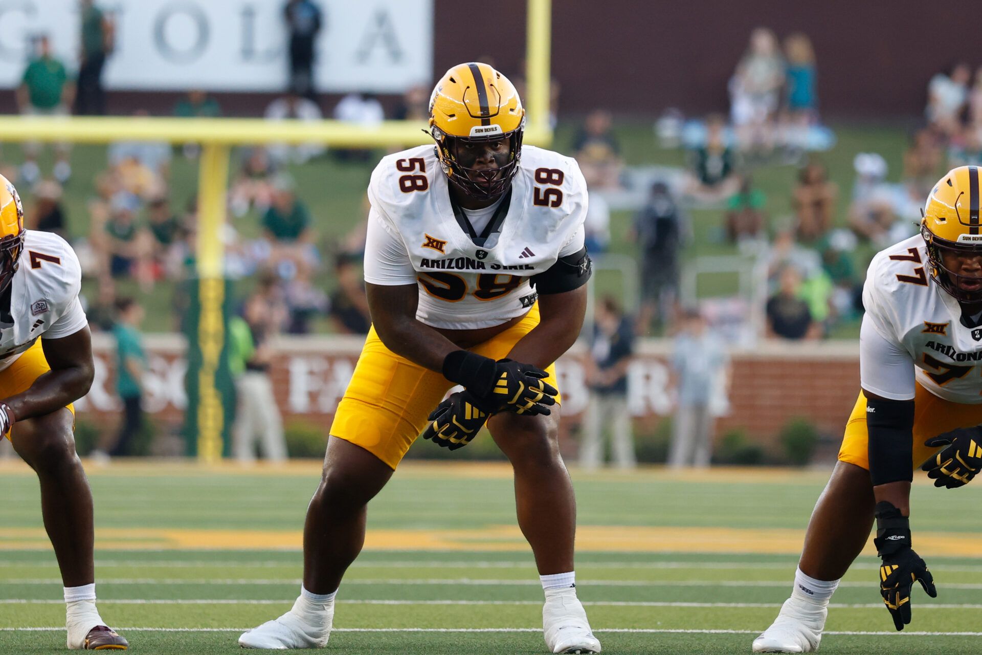 Arizona State Sun Devils offensive lineman Max Iheanachor (58) in action against the Baylor Bears during the first half at McLane Stadium.