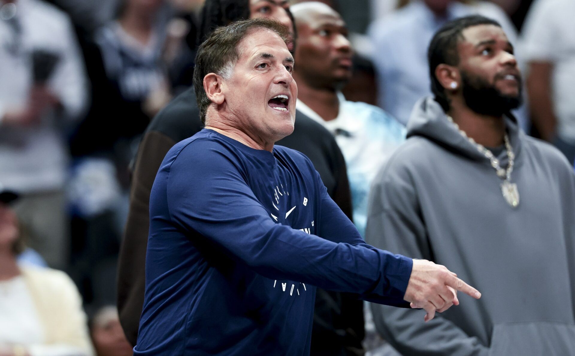 Mark Cuban reacts against the Philadelphia 76ers during the second half at American Airlines Center.